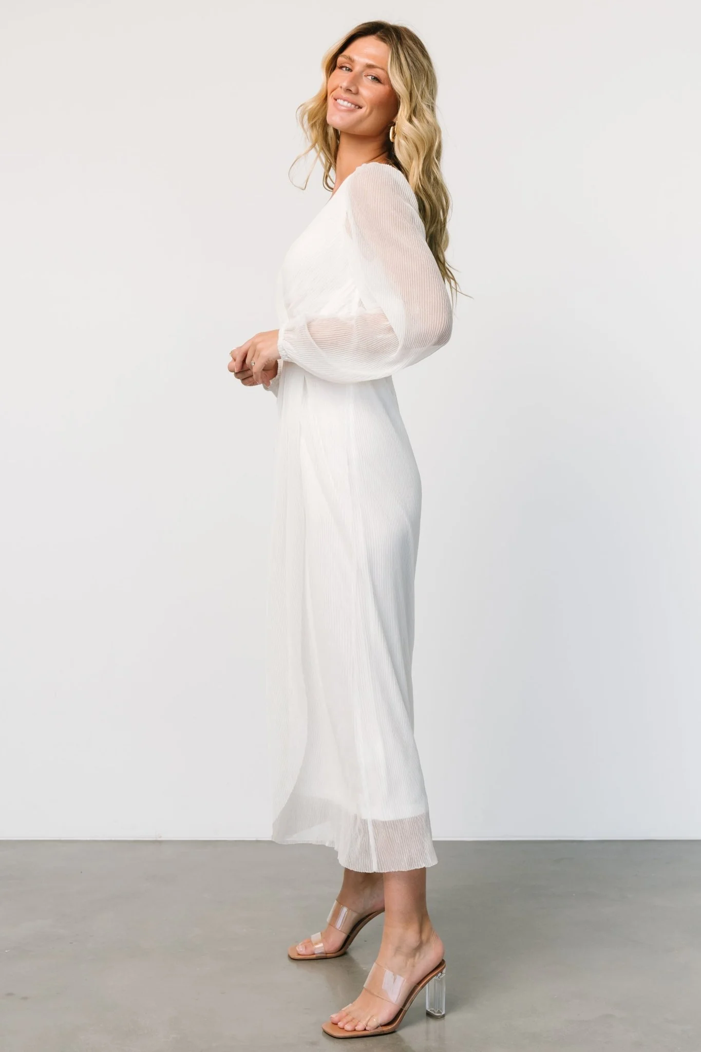 Devlyn Pleated Dress | White Shimmer