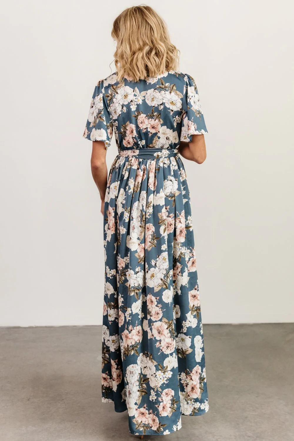 Sicily Satin Maxi Dress | Blue Floral