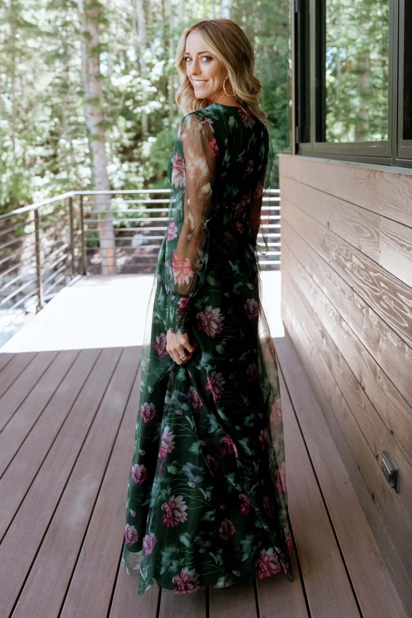 Layla Tulle Maxi Dress | Green + Pink Floral