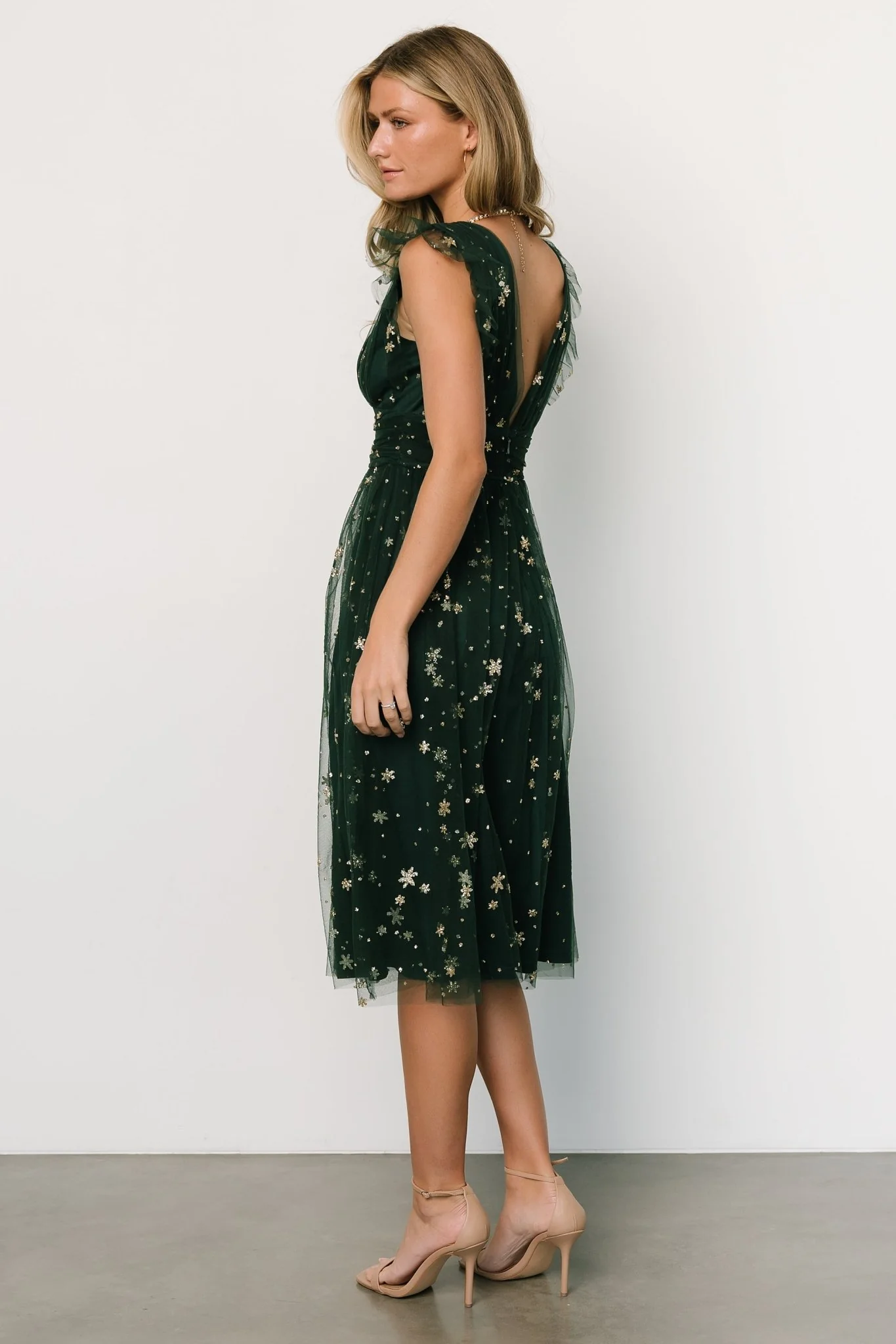 Chiara Shimmer Midi Dress | Green + Gold