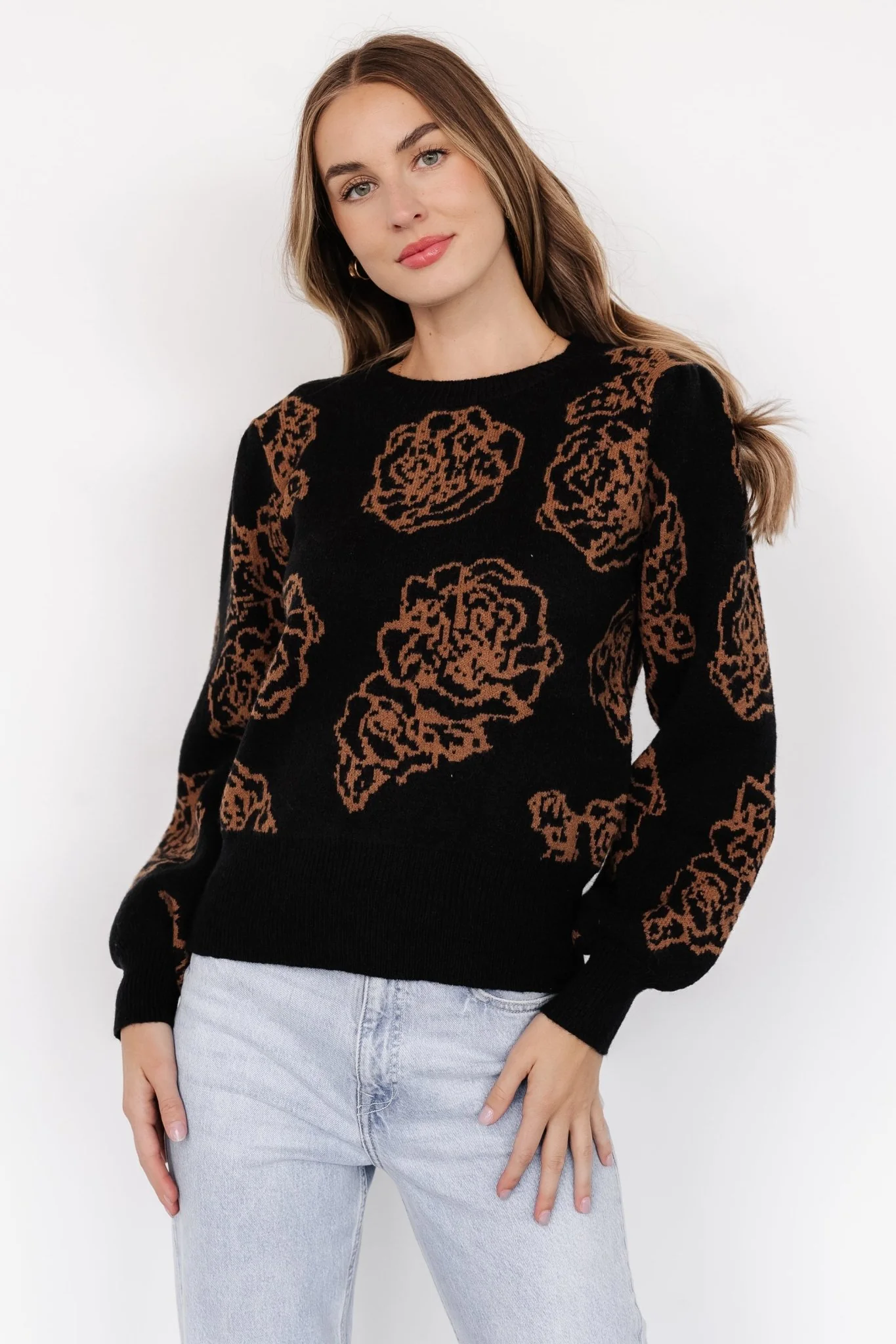 Blake Floral Sweater | Black + Camel