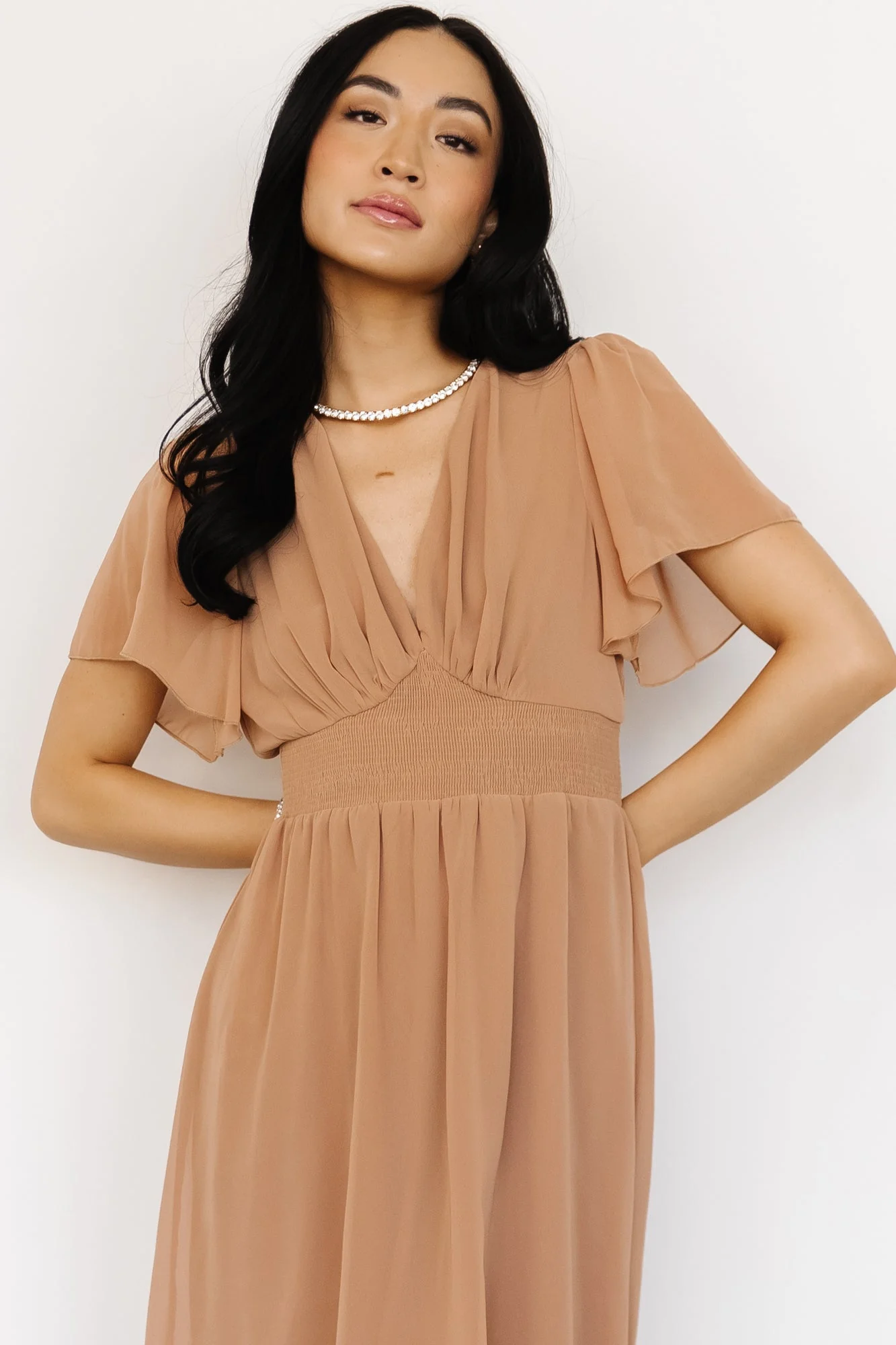 Sarah Smocked Midi Dress | Dusty Camel
