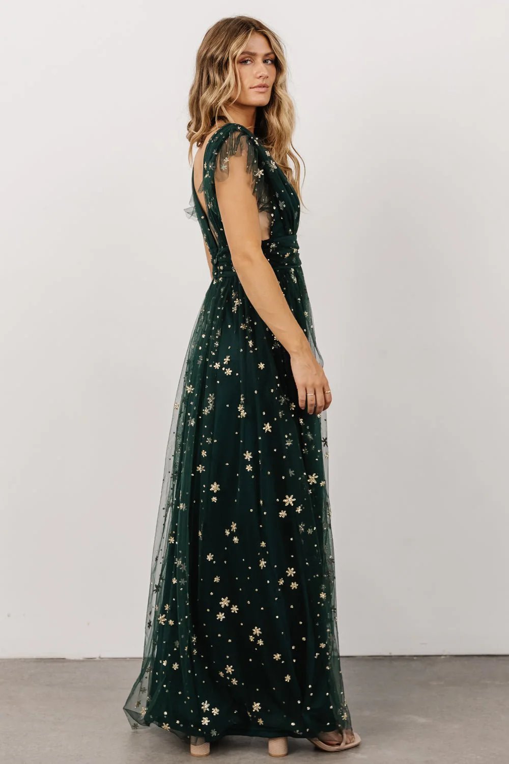Nova Shimmer Maxi Dress | Green + Gold