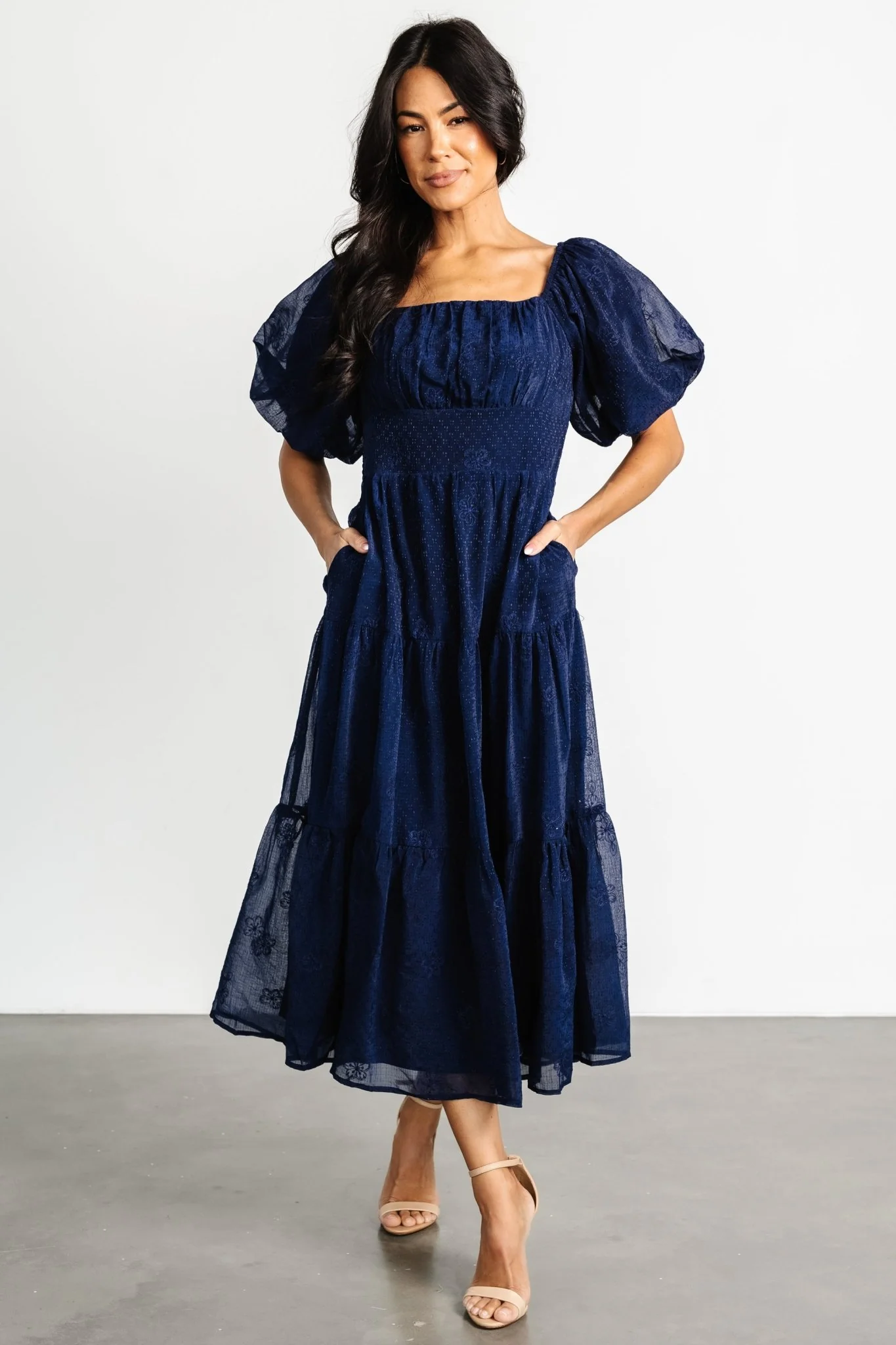 Rina Embroidered Shimmer Dress | Midnight Blue