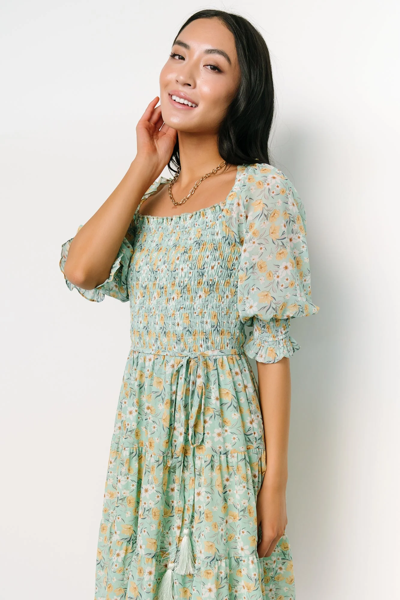 Azlyn Smocked Short Dress | Sage Floral