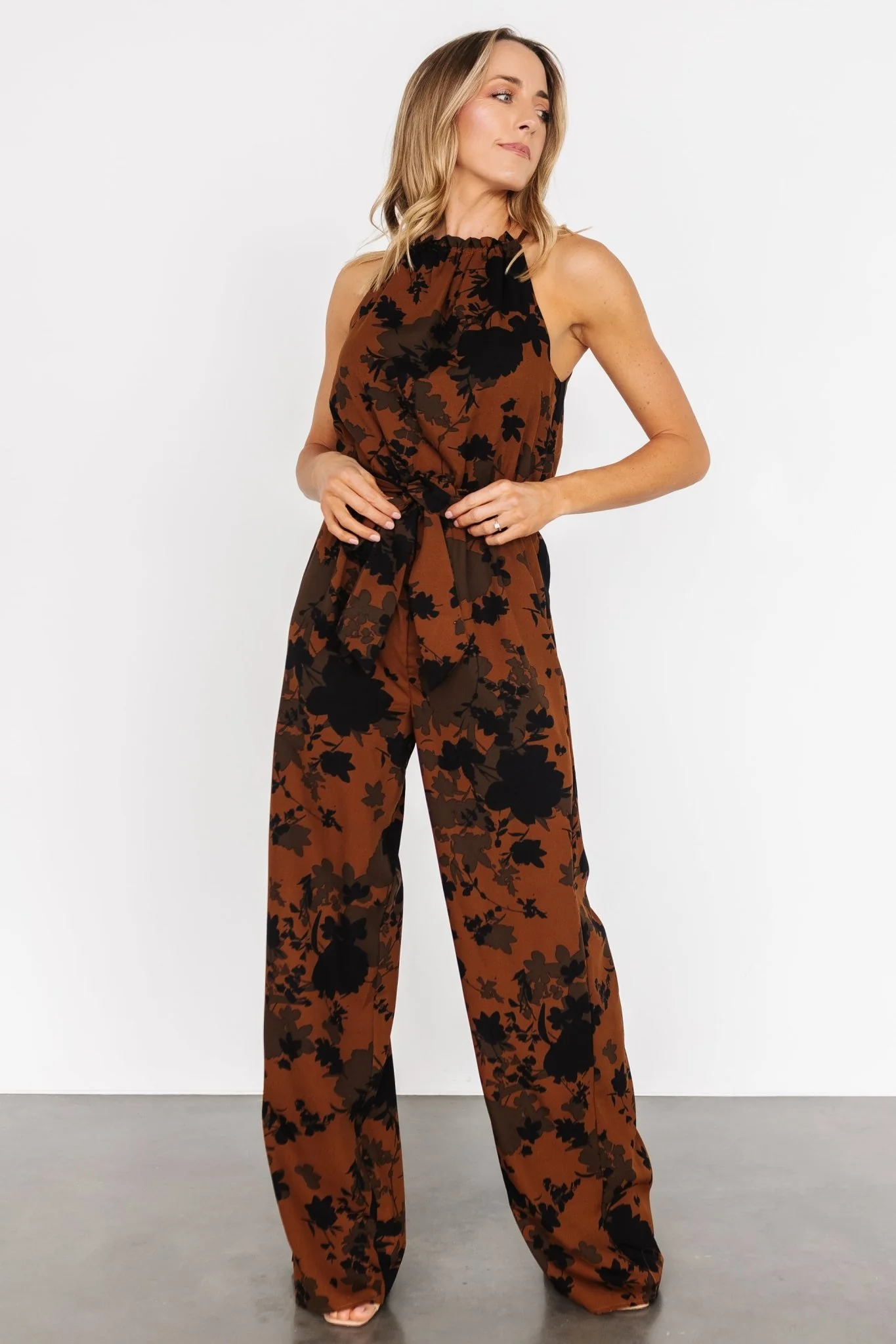 Alameda Halter Jumpsuit | Espresso Print