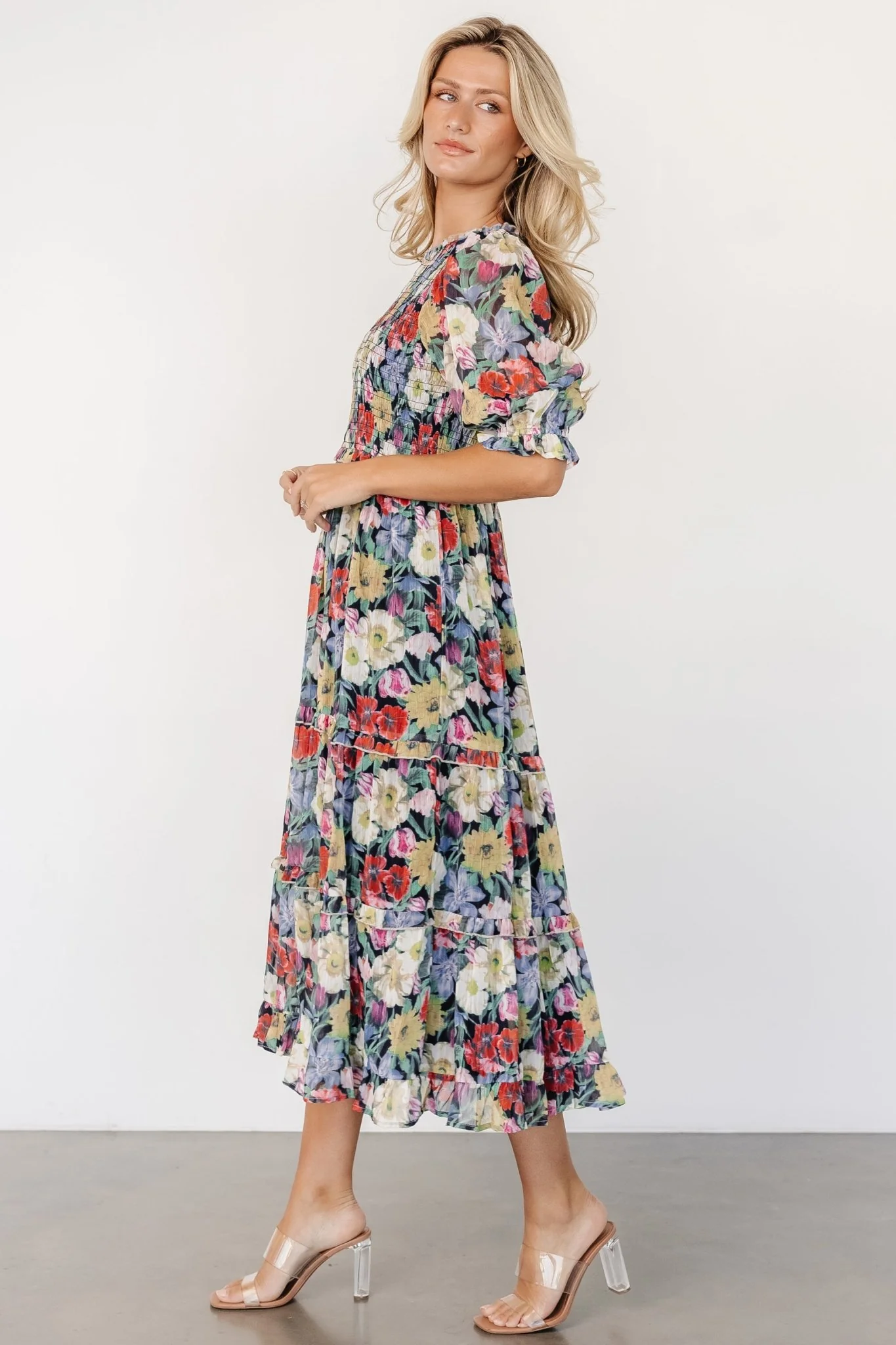 Rosalina Smocked Dress | Black Multi Floral