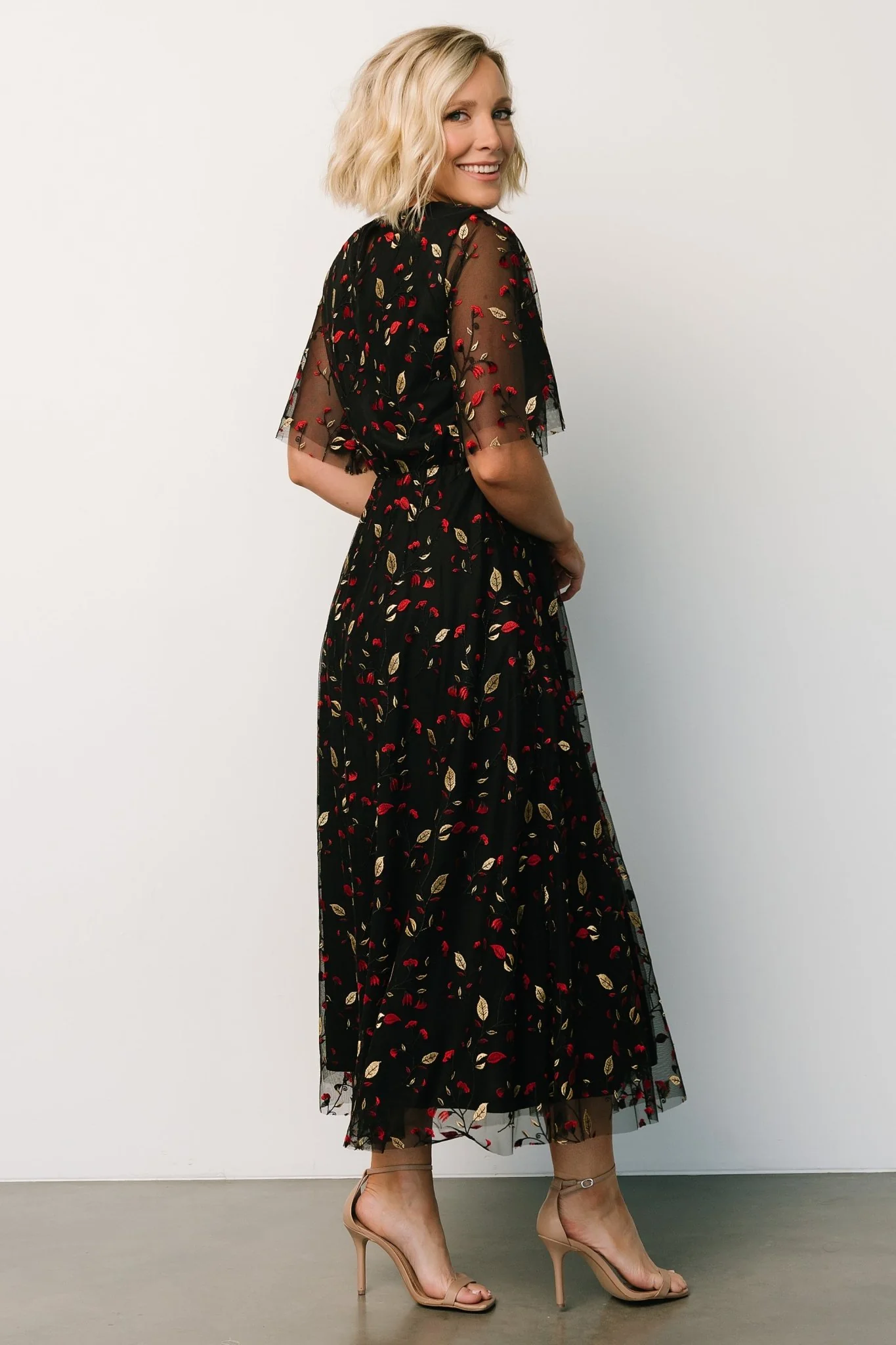 Arabella Embroidered Tulle Maxi Dress | Black + Red