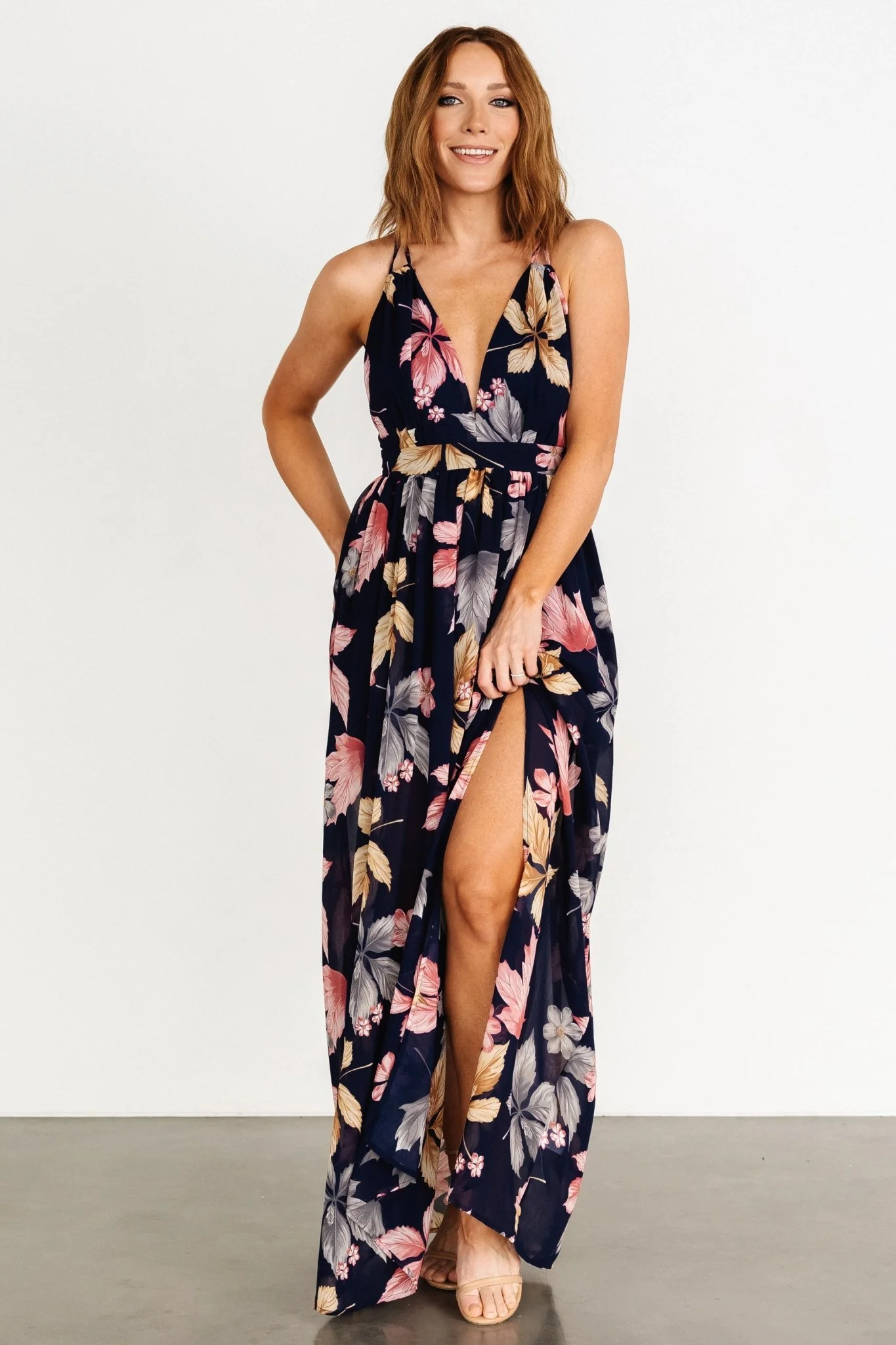 Suvi Open Back Maxi Dress | Navy Print