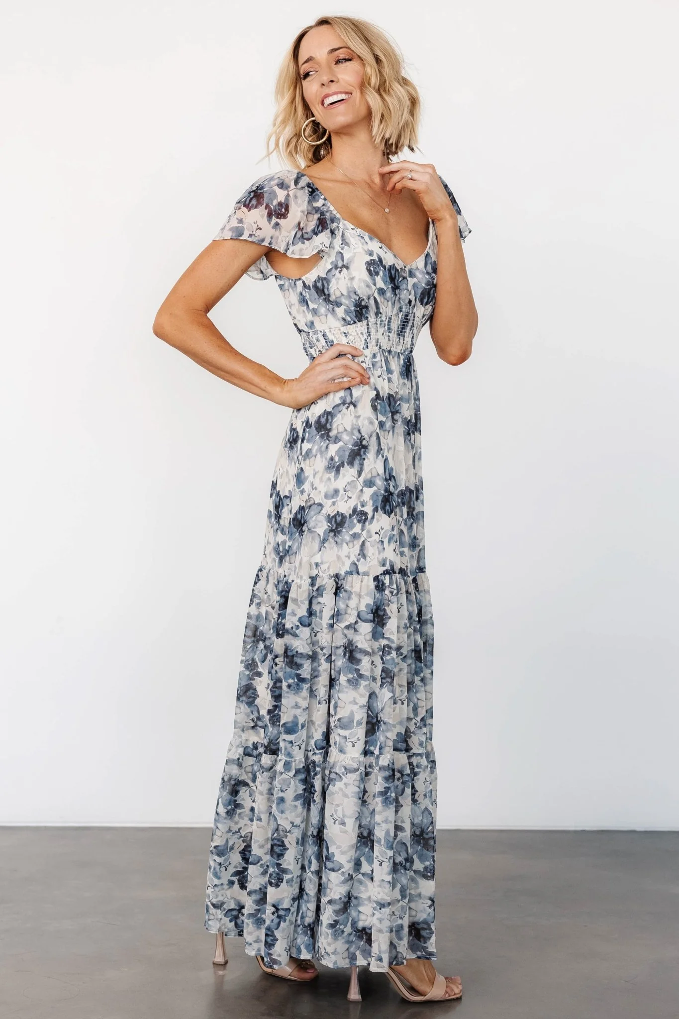 Genevive Maxi Dress | Cream + Blue Floral
