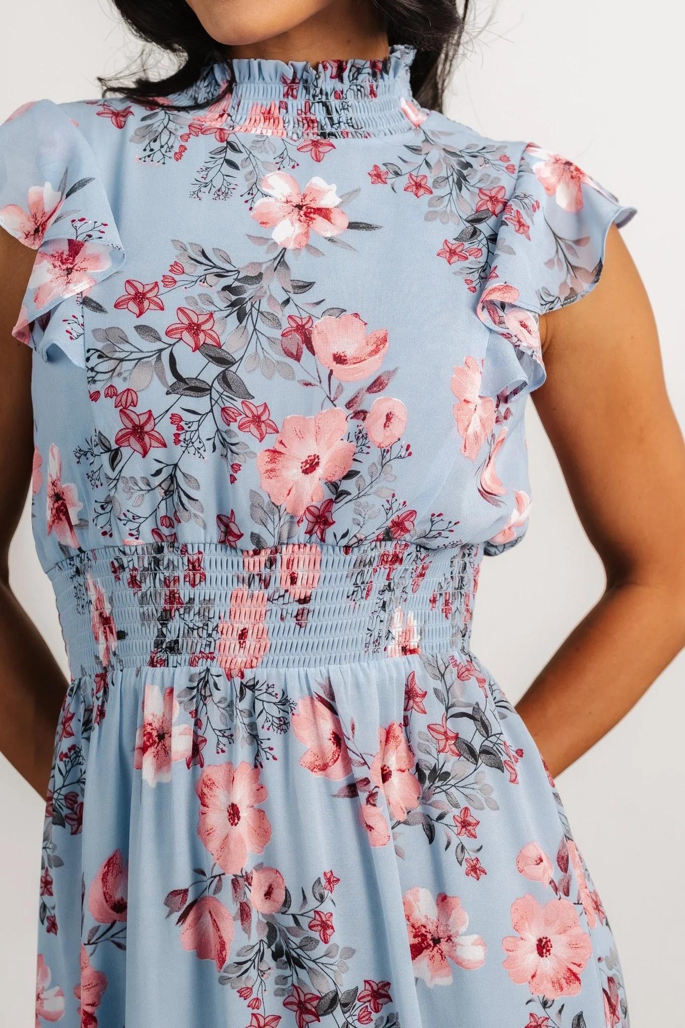 Kearny Ruffle Maxi Dress | Light Blue + Blush