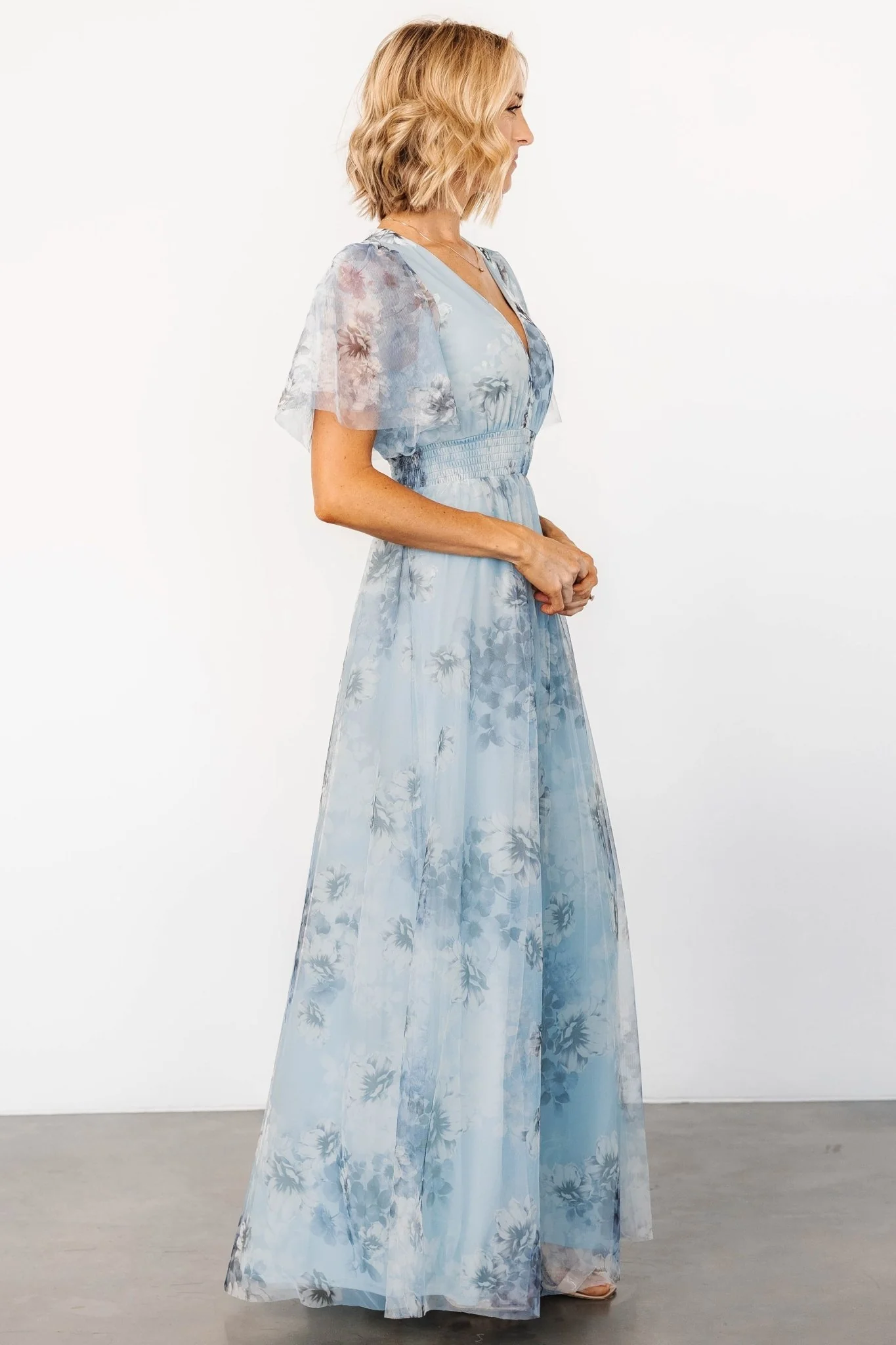 Cressida Tulle Maxi Dress | Blue + Off White Floral