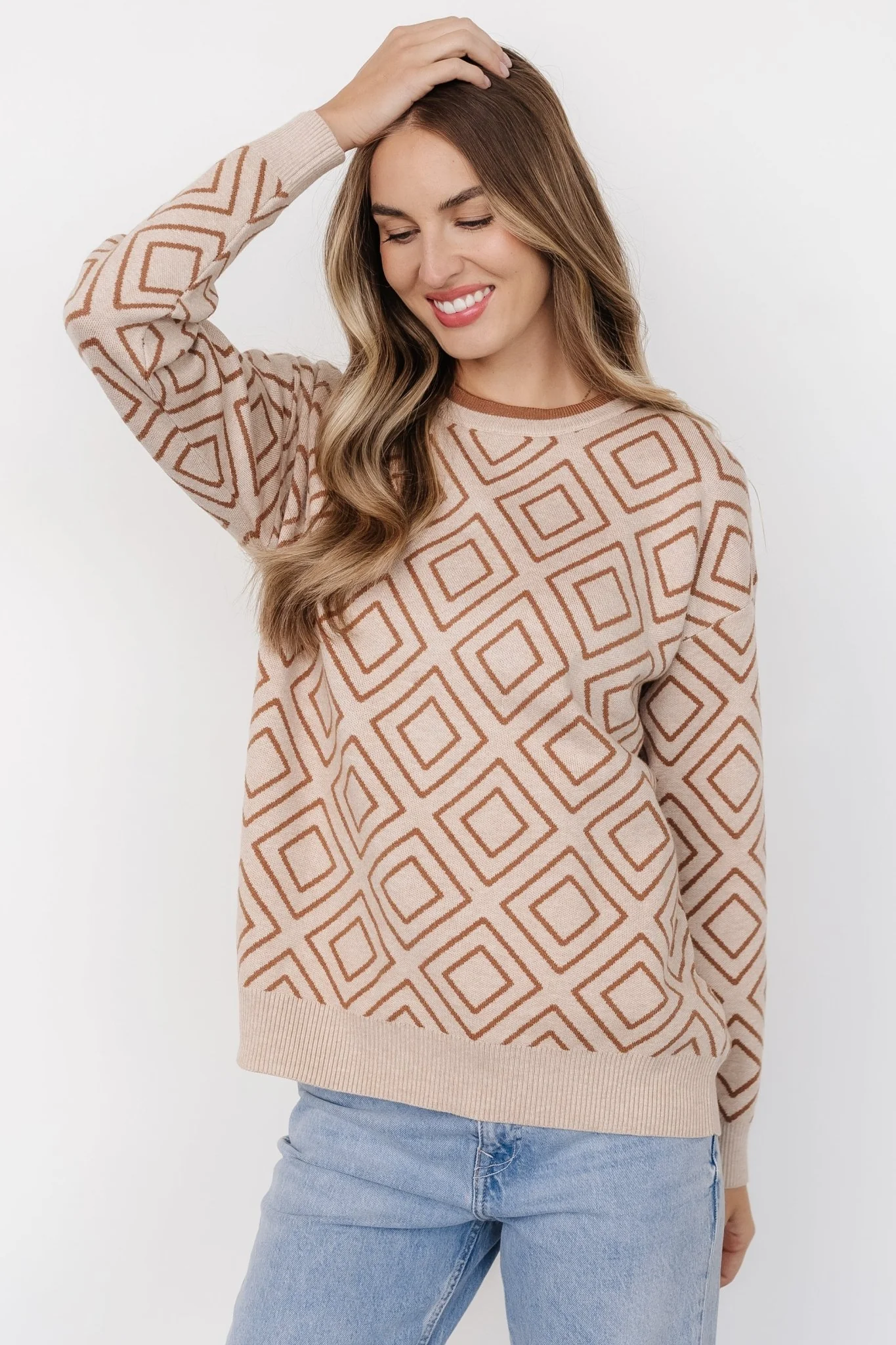 Asther Diamond Sweater | Oatmeal + Camel