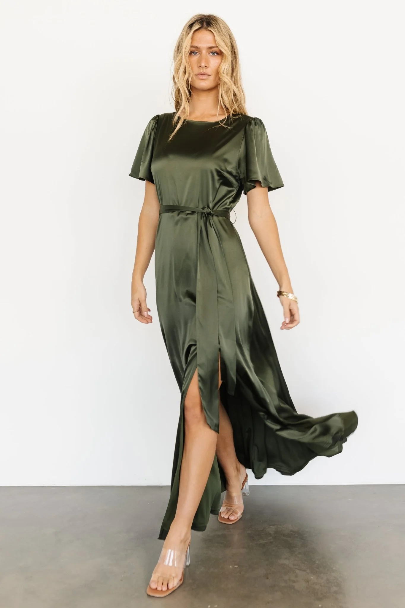 Agnes Satin Maxi Dress | Juniper Green