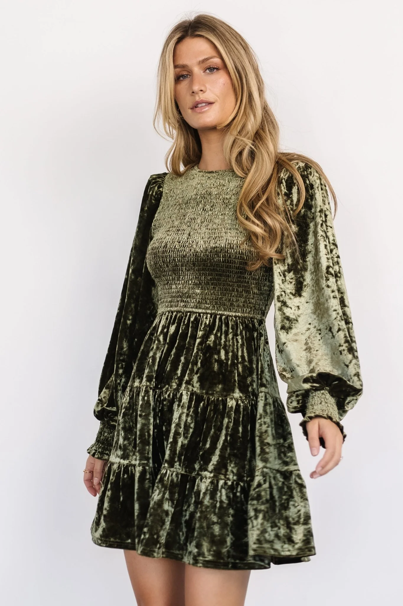 Kele Crushed Velvet Mini Dress | Dark Olive