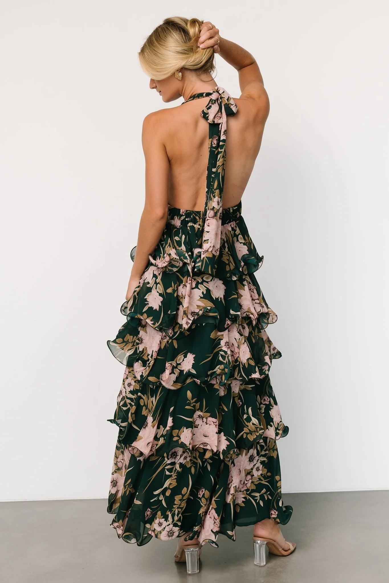 Jesslyn Open Back Tiered Maxi Dress | Green + Pink