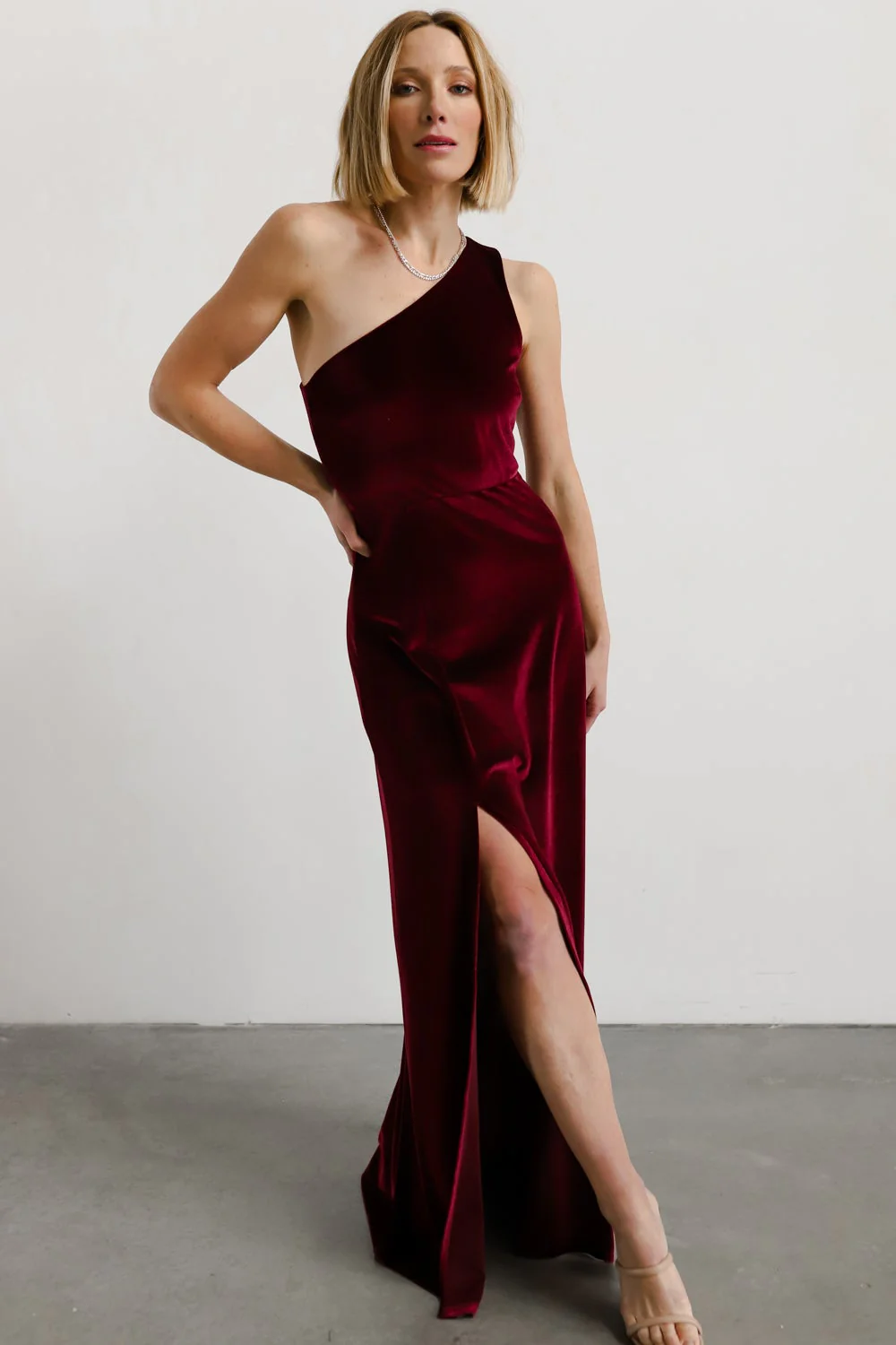 Tatiana Velvet One Shoulder Maxi Dress | Merlot