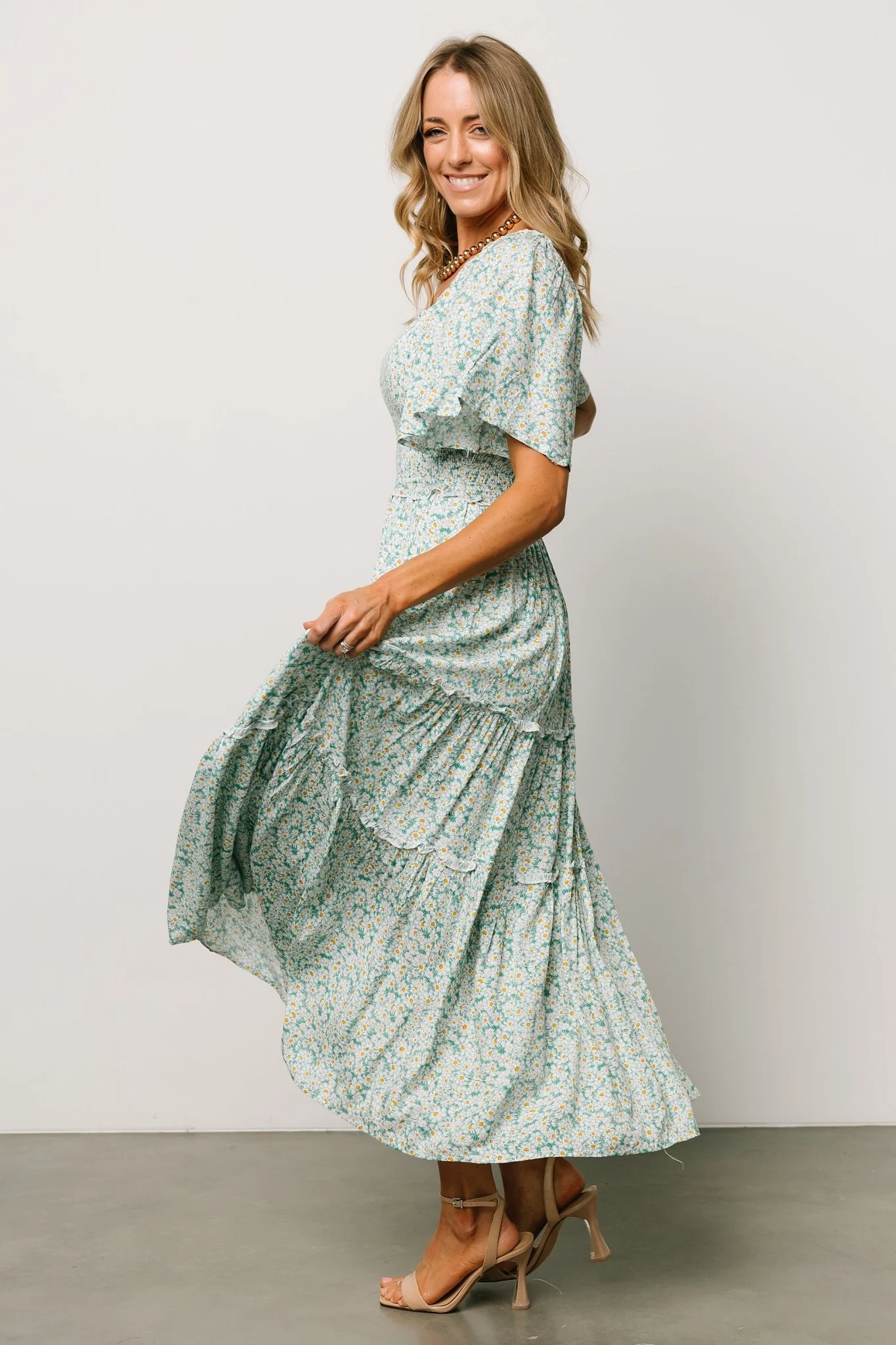 Regina Smocked Maxi Dress | Green Floral