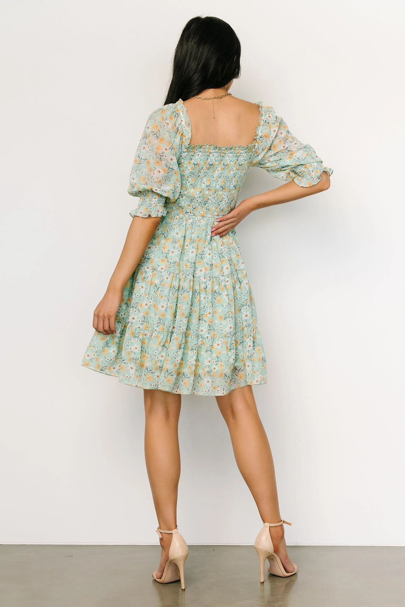 Azlyn Smocked Short Dress | Sage Floral