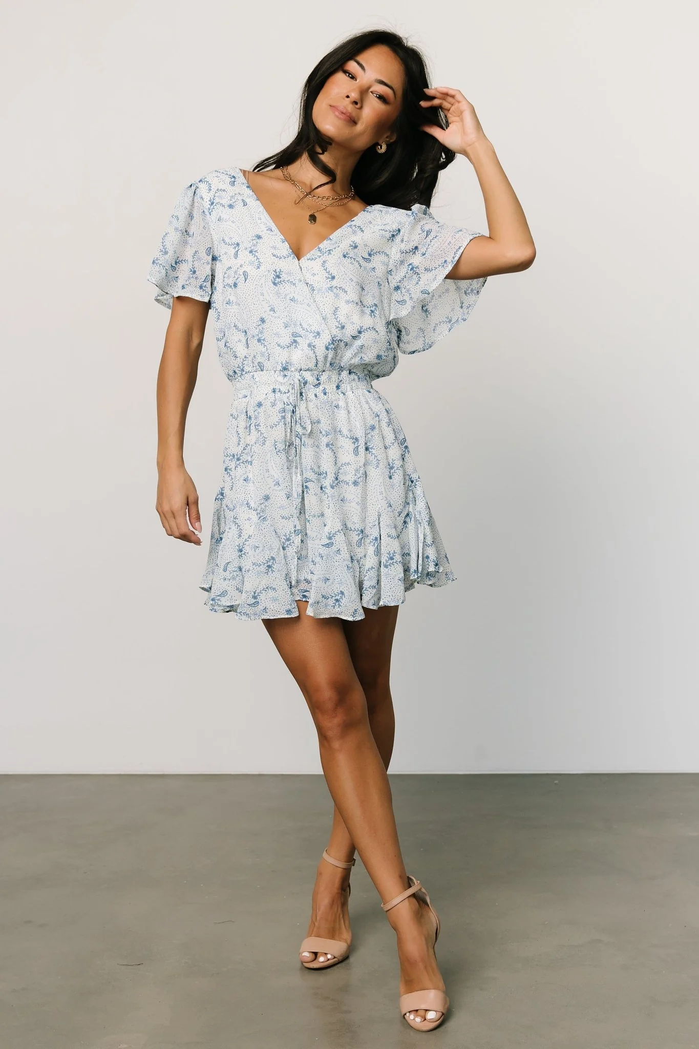 Candy Romper | Off White + Blue