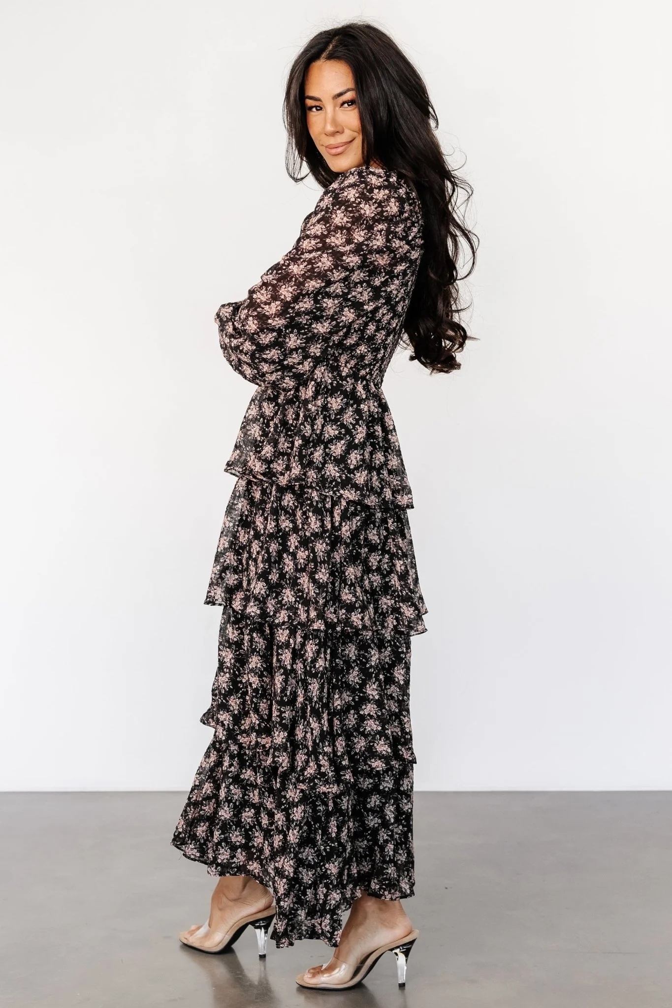 Miranda Tiered Maxi Dress | Black Floral