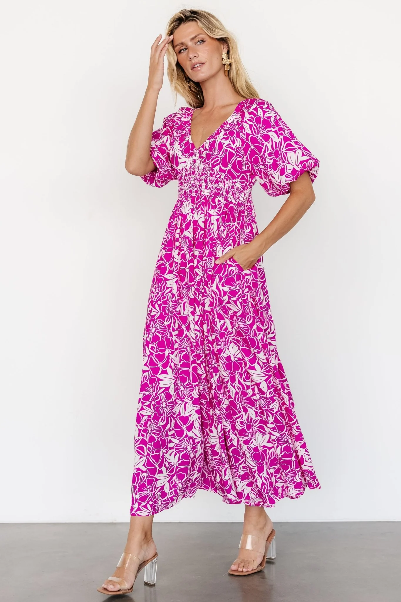 Elaine Maxi Dress | Magenta + White