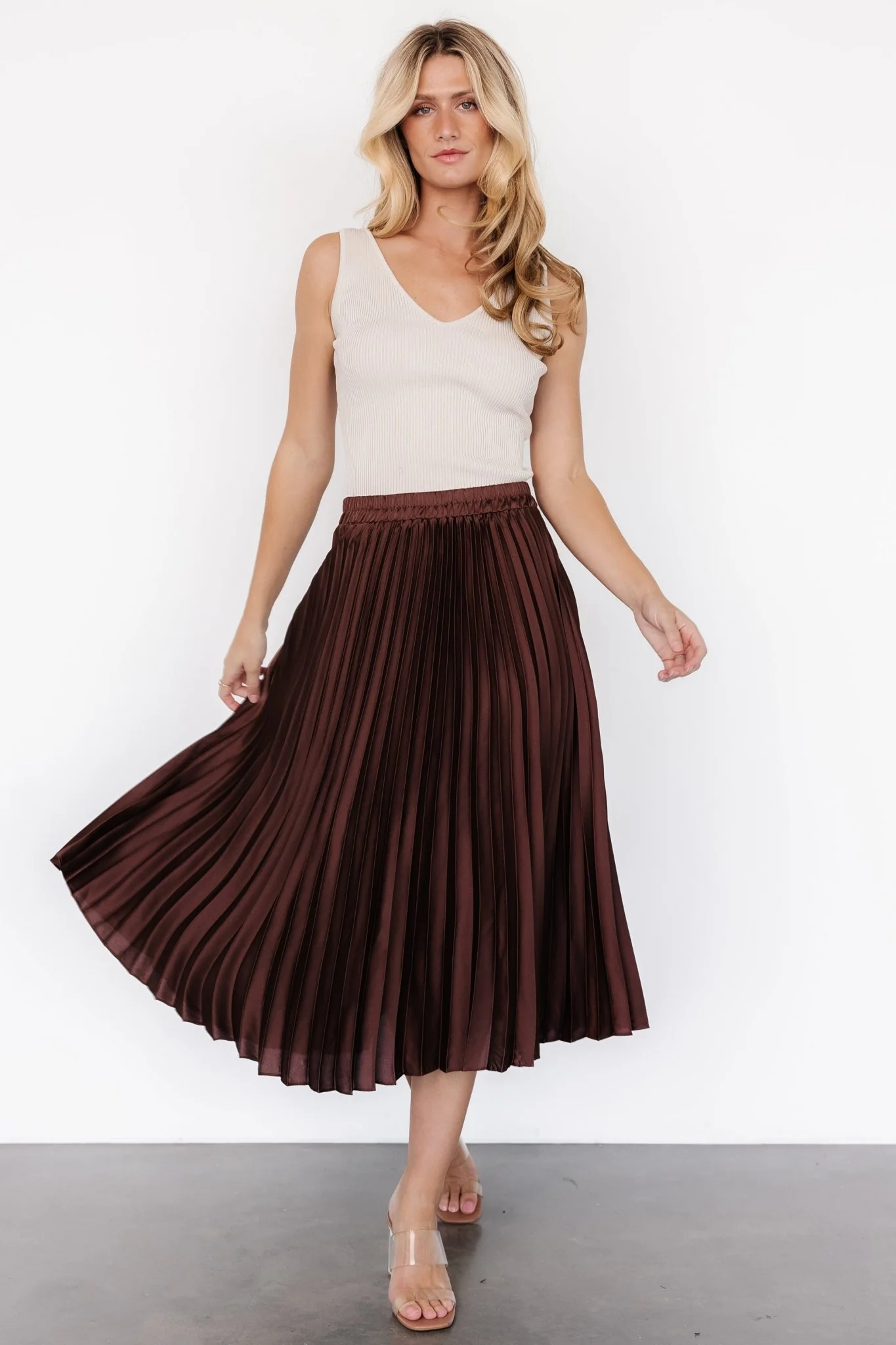 Demetria Pleated Midi Skirt | Dark Brown