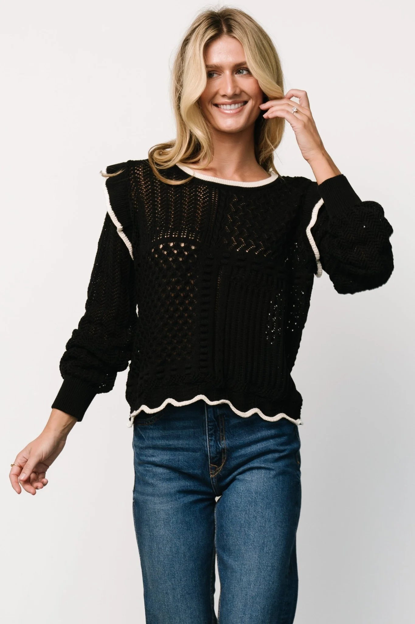 Oleya Knit Sweater Top | Black