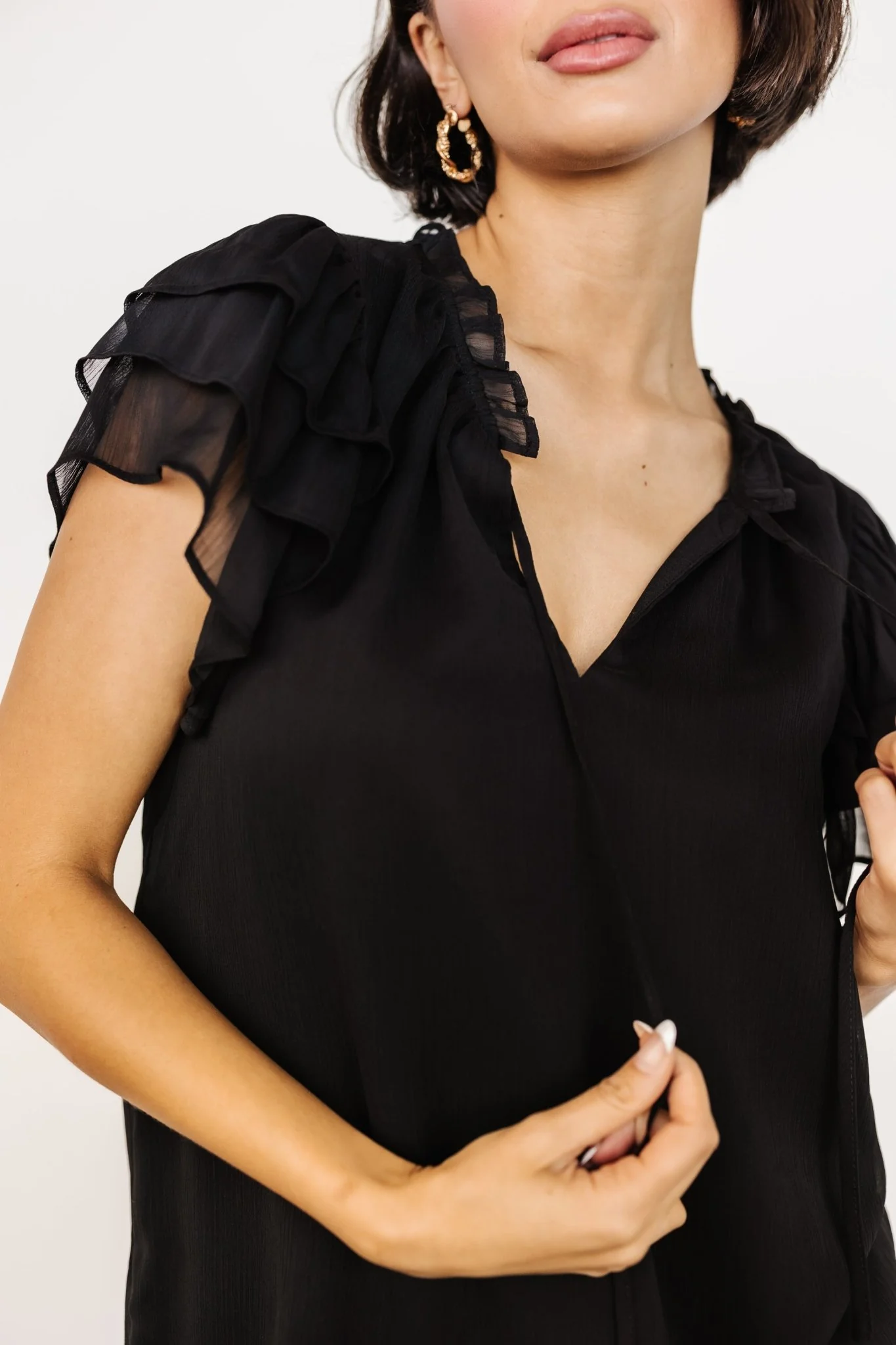 Asher Ruffle Sleeve Top | Black
