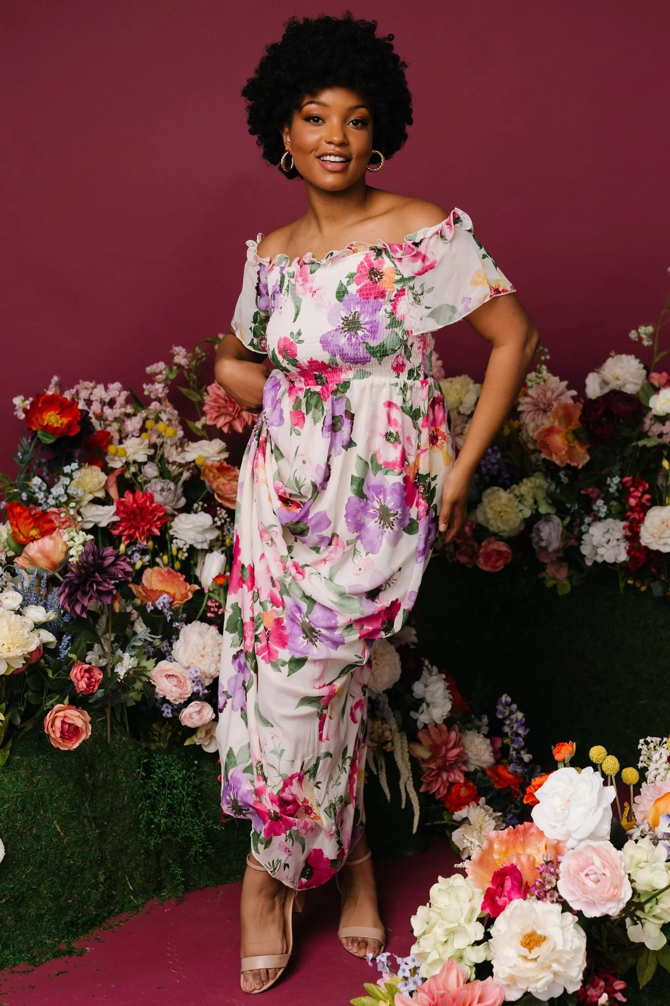 Elina Maxi Dress | Ivory + Pink Multi Floral