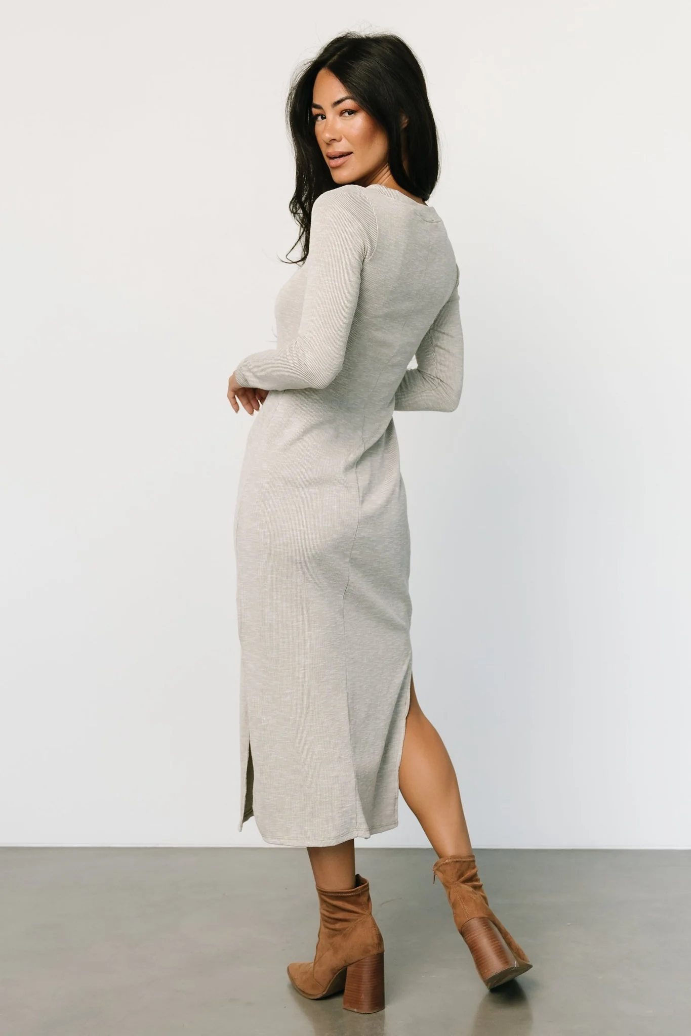 Denver Ribbed Midi Dress | Light Gray