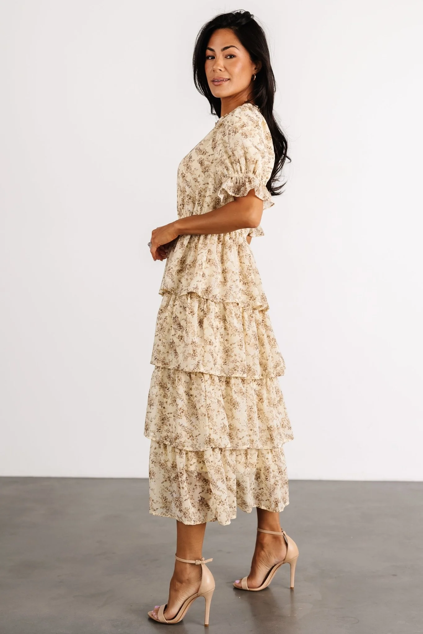 Pia Tiered Midi Dress | Pale Yellow Floral