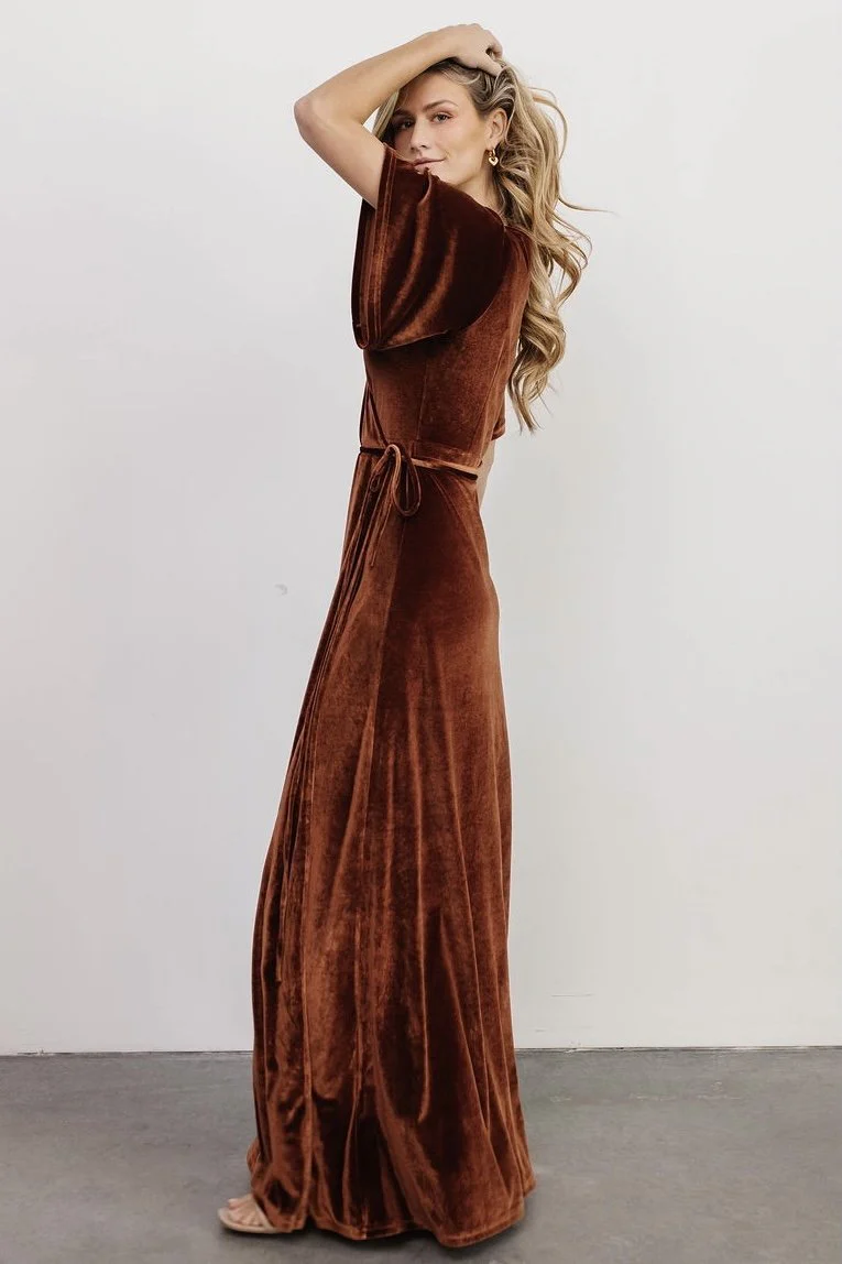 Meghan Velvet Wrap Maxi Dress | Bronze