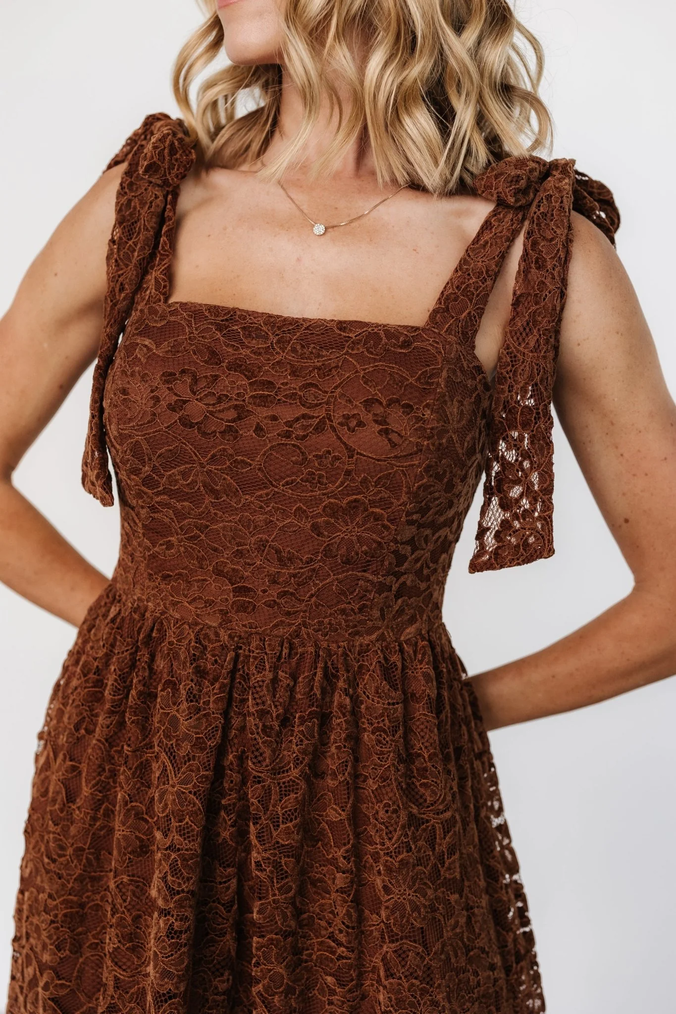 Hestia Lace Midi Dress | Brown