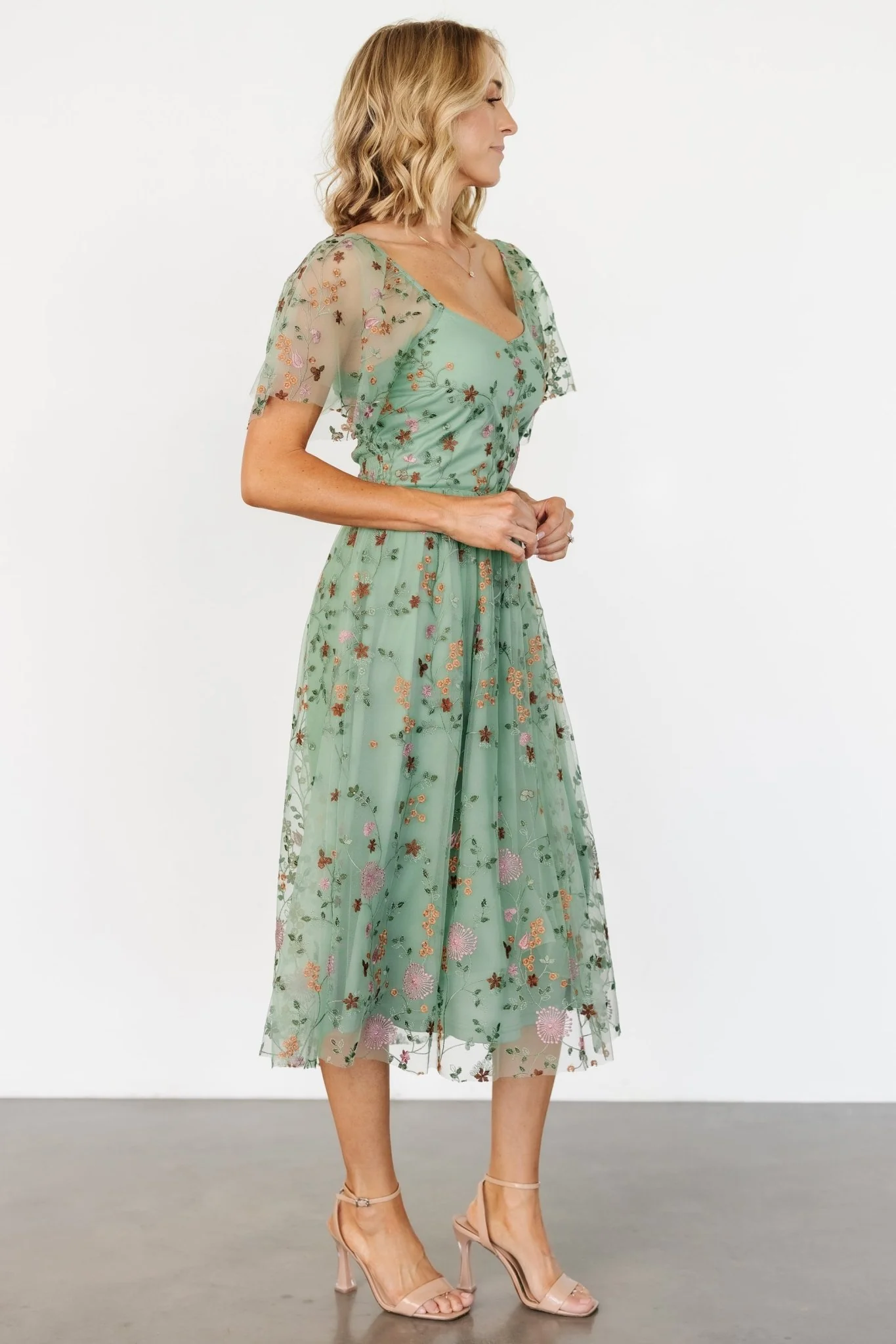 Gwyneth Tulle Midi Dress | Eucalyptus Floral