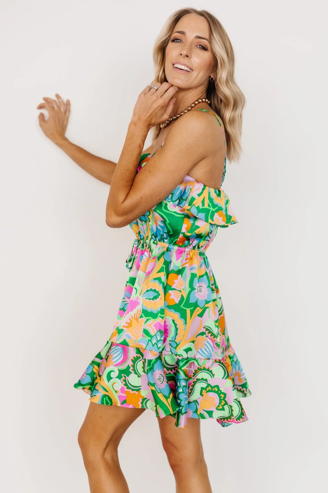 Braiden Short Dress | Green Multi Floral