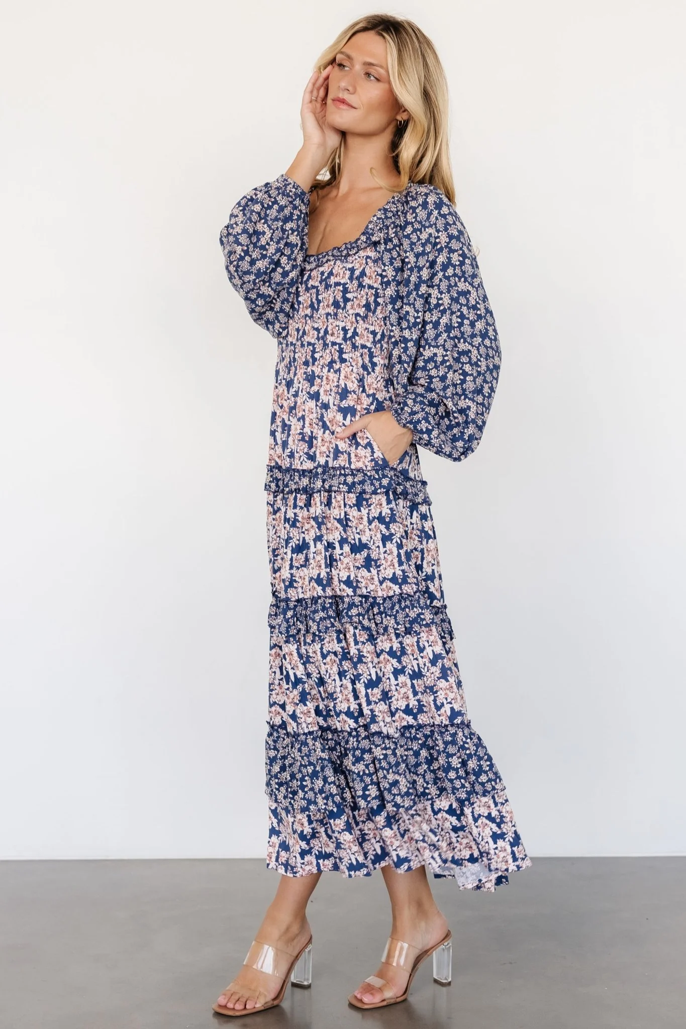 Dynah Tiered Dress | Blue + Cream Floral