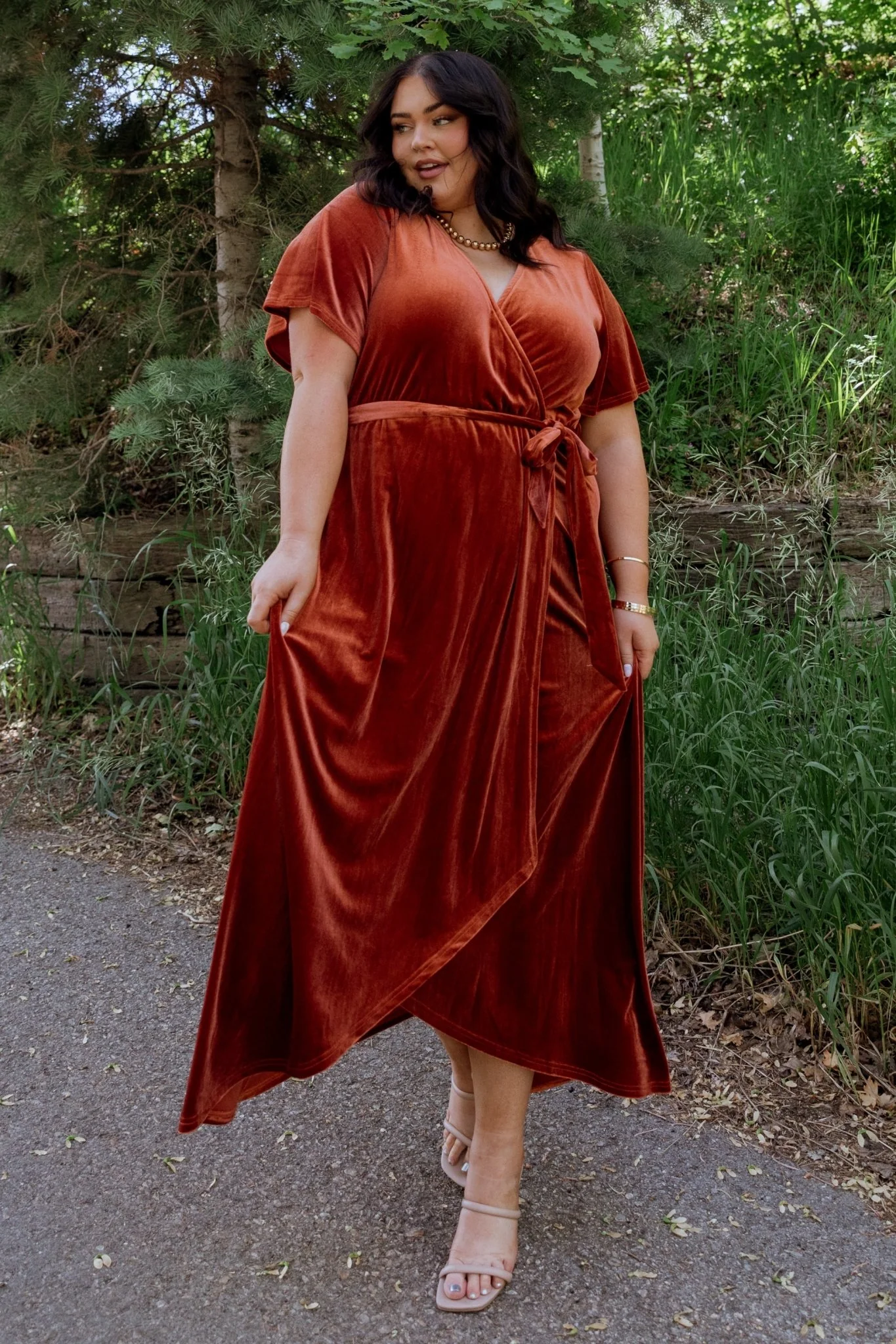 Nadine Velvet Midi Dress | Rust