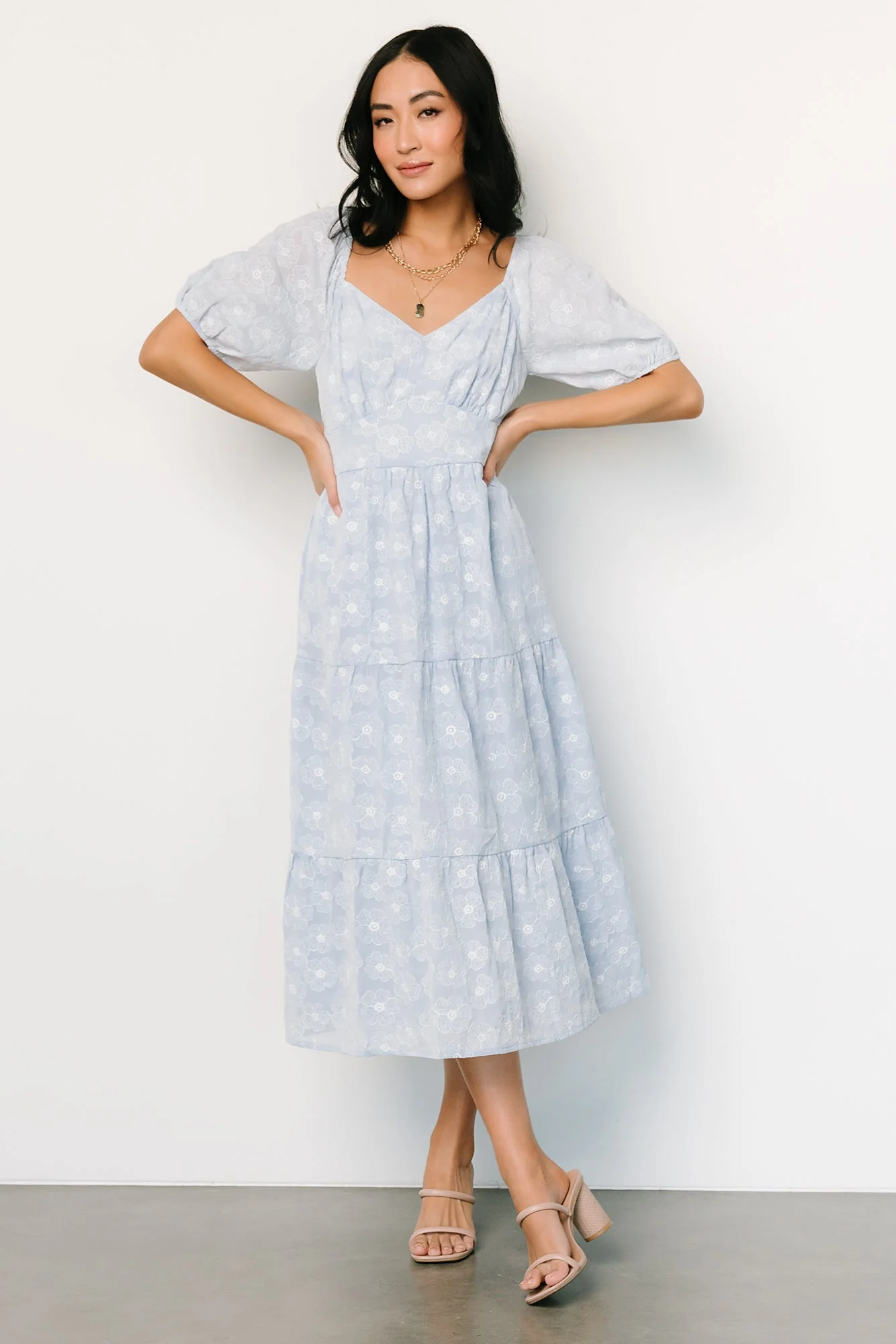 Mildred Embroidered Midi Dress | Light Blue