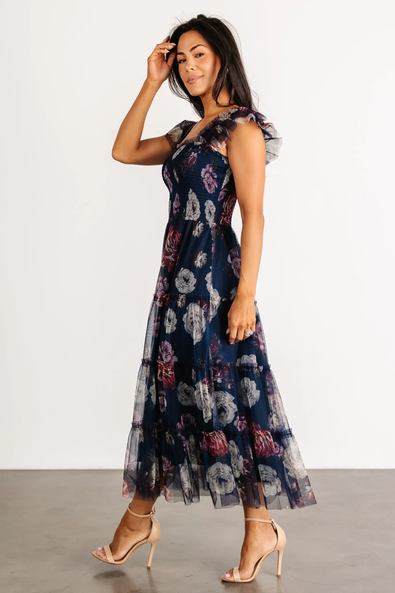 Clementine Tulle Midi Dress | Navy Floral
