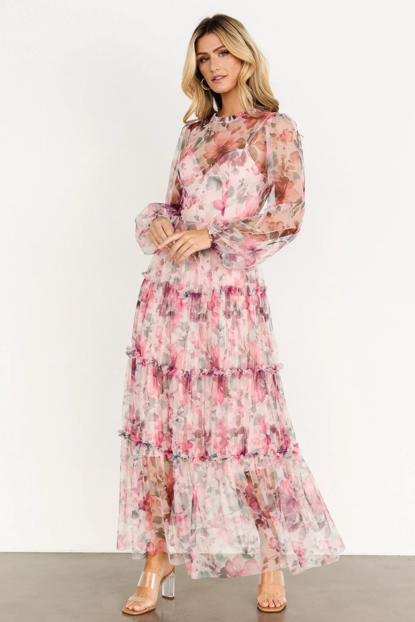 Stephanie Tiered Maxi Dress | Mauve Floral