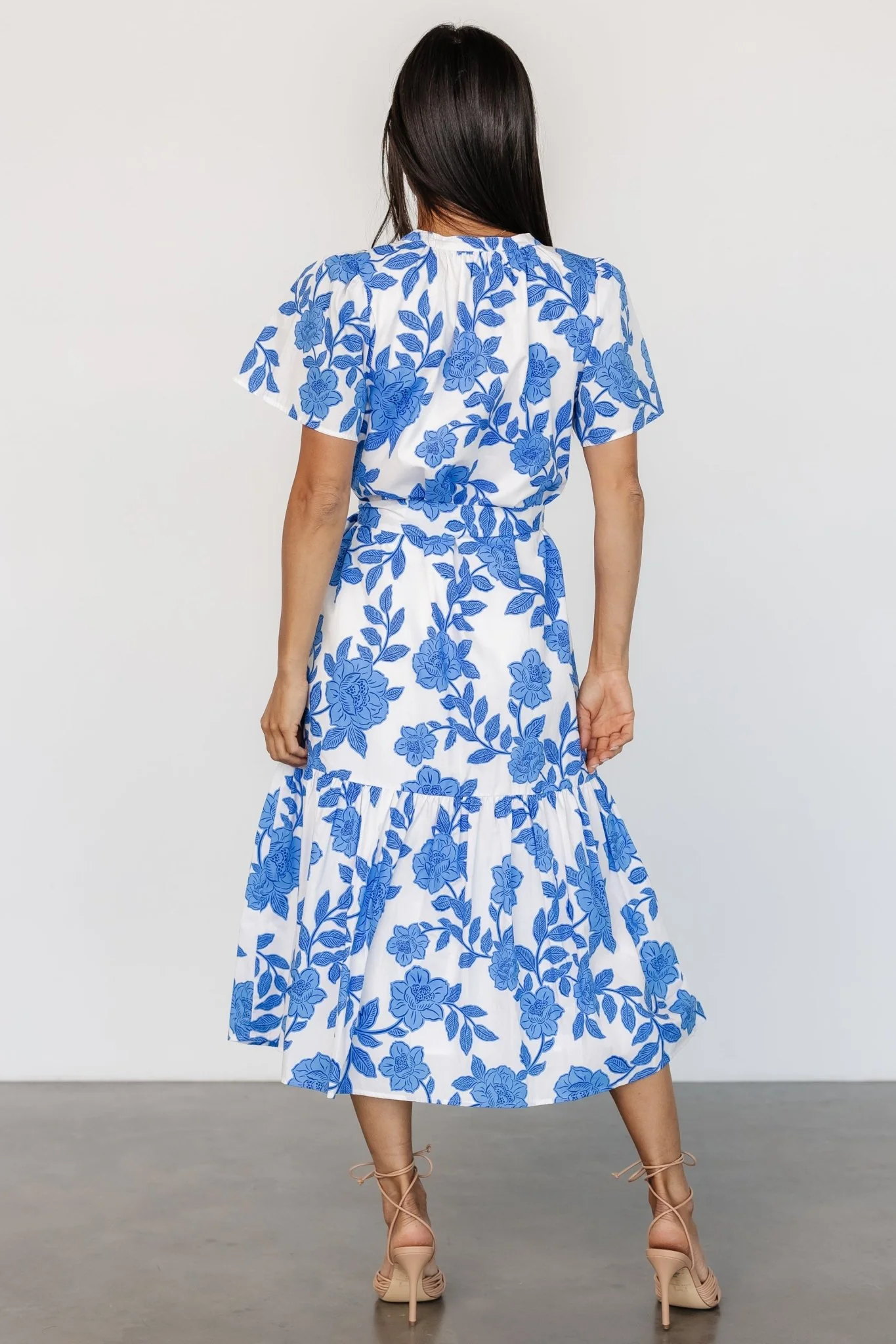 Lydie Button Midi Dress | White + Blue