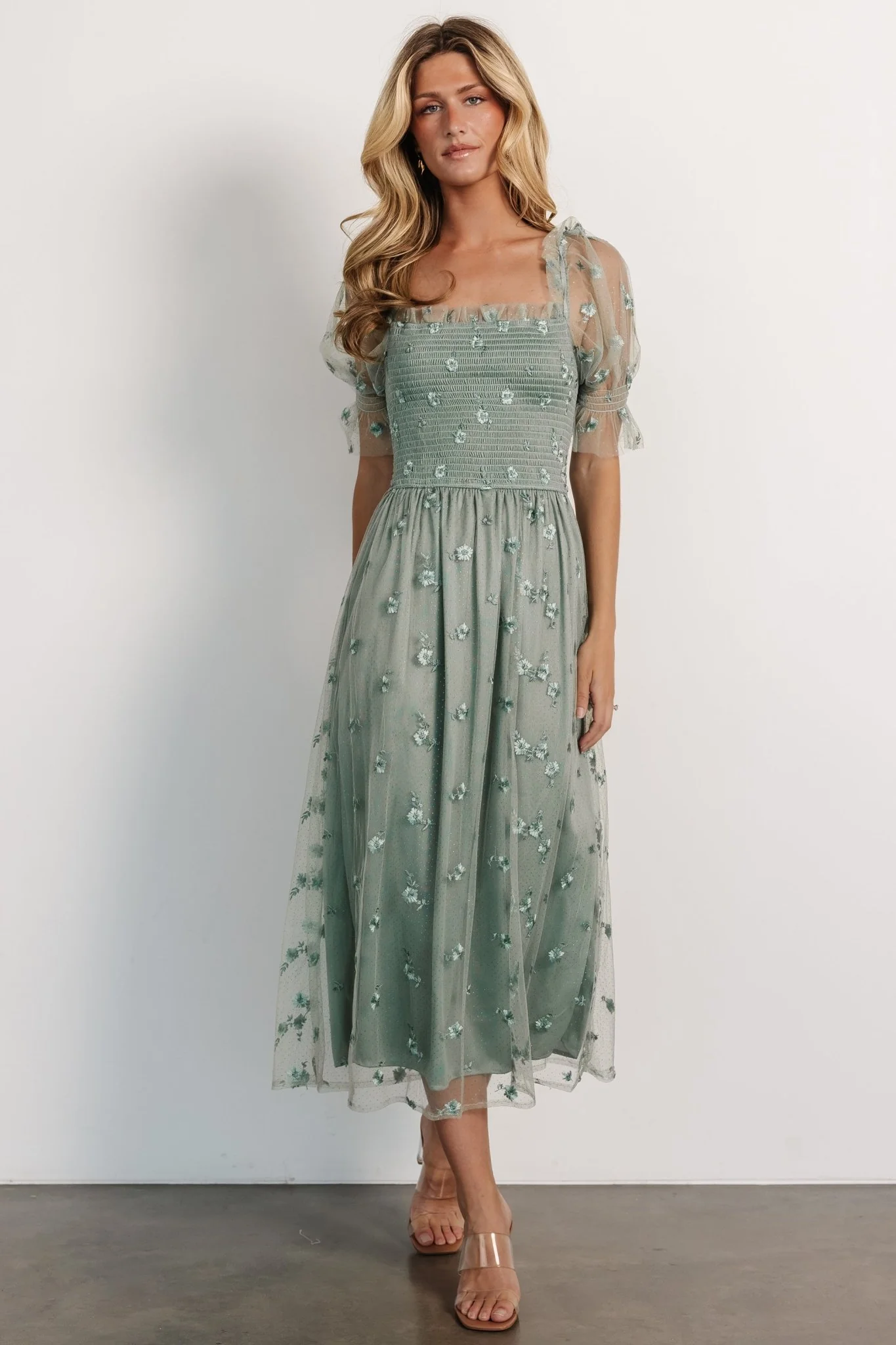 Emilia Embroidered Dress | Sage