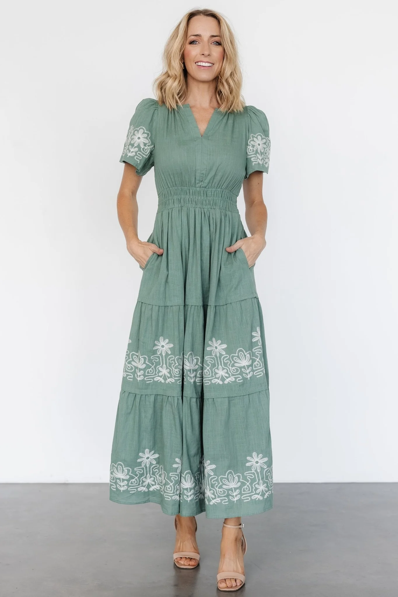 Kennedy Embroidered Maxi Dress | Dark Sage