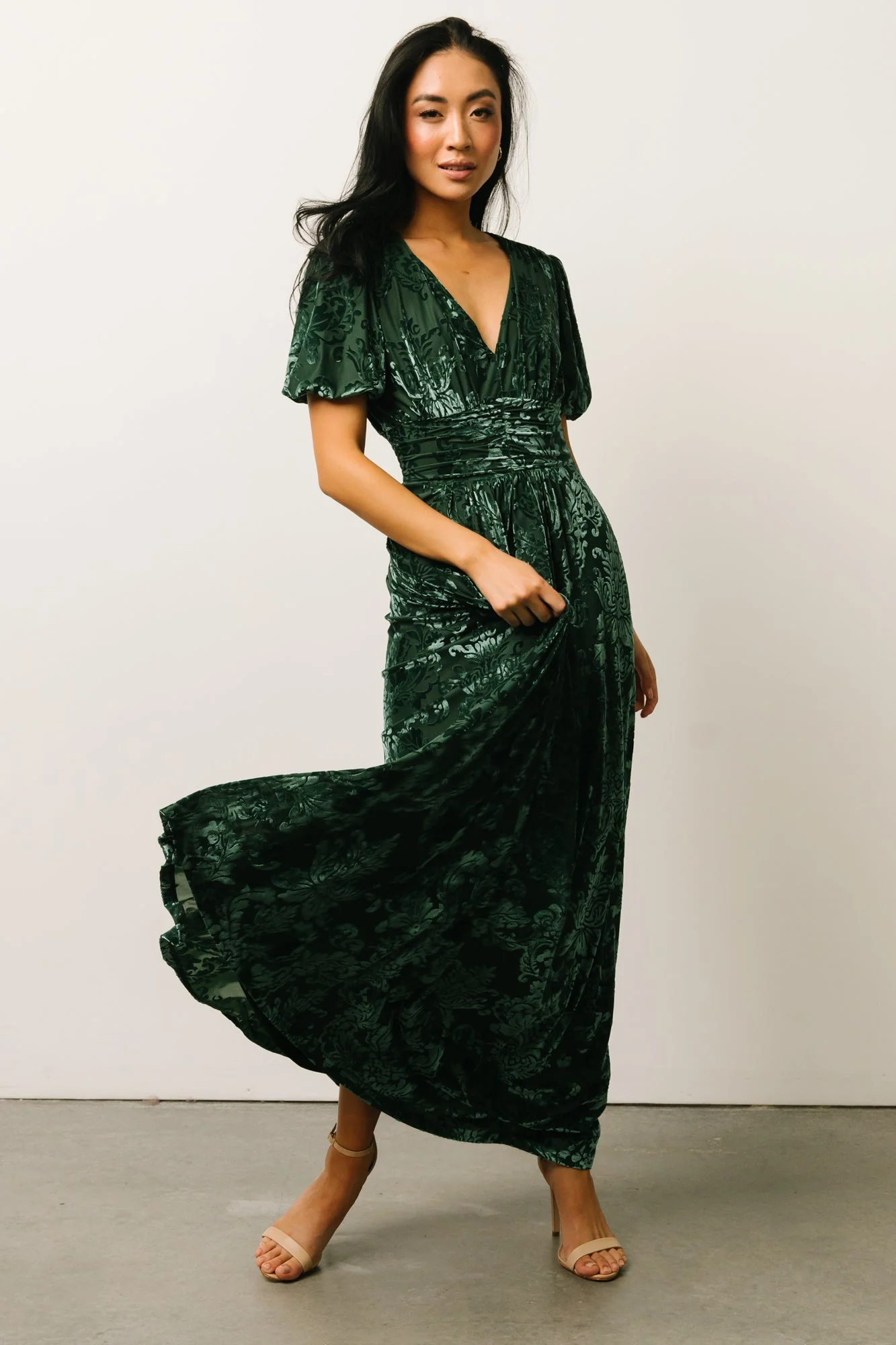 Leslie Velvet Maxi Dress | Pine