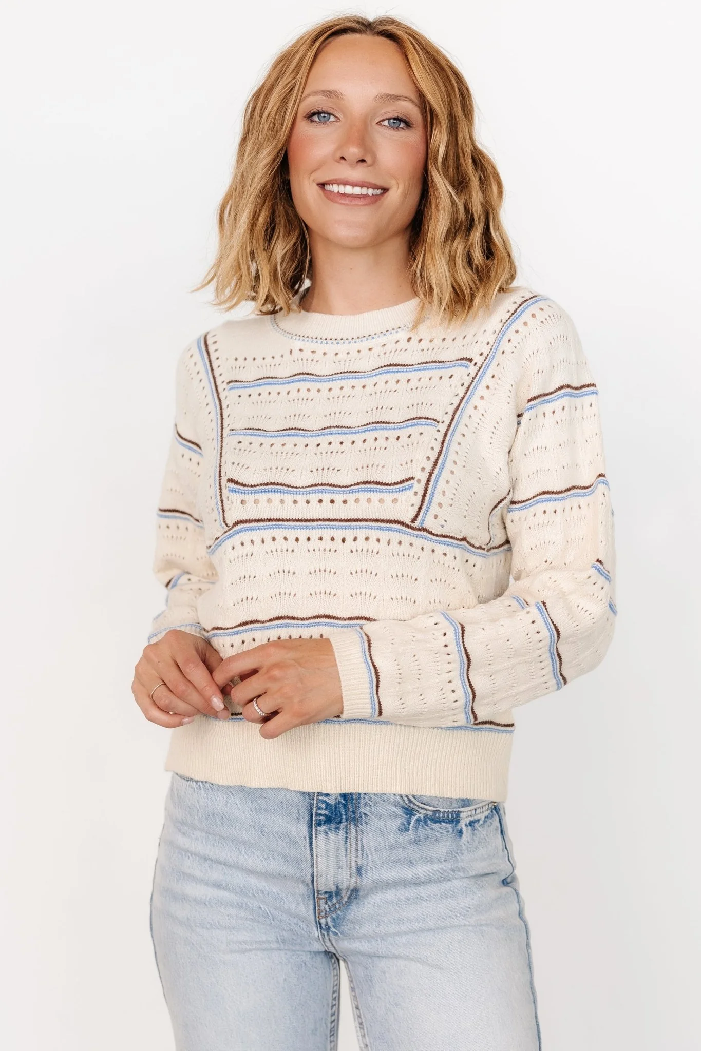 Rhya Knit Sweater | Cream + Blue