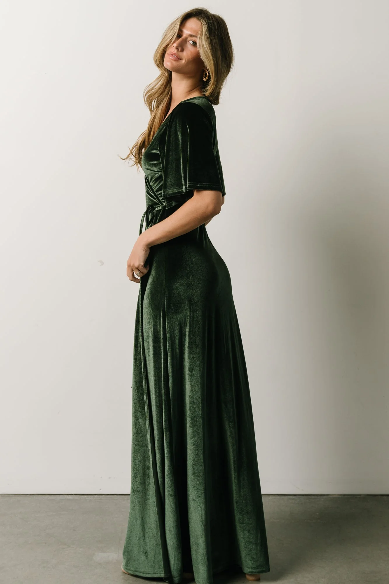 Meghan Velvet Wrap Maxi Dress | Deep Green