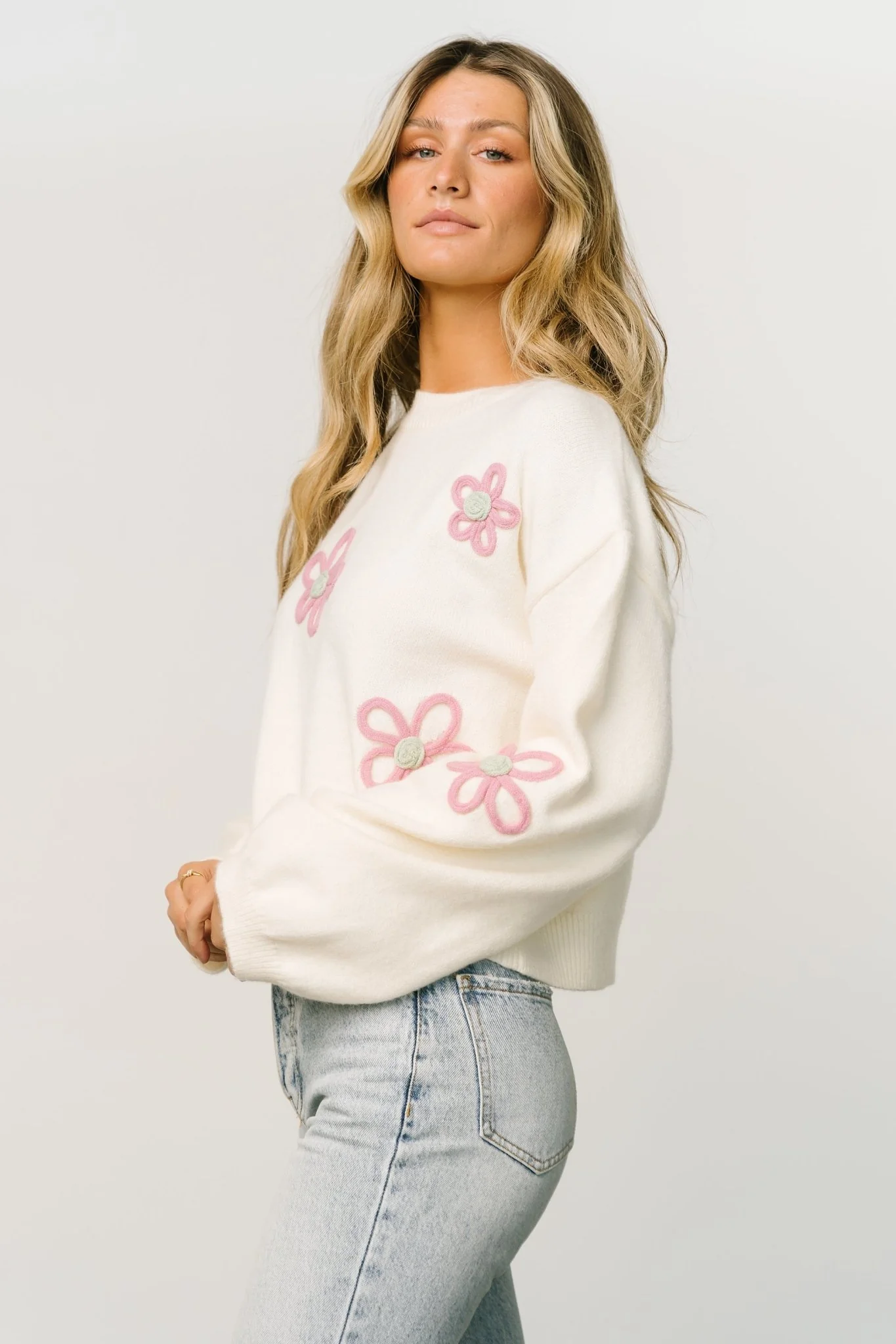 Annie Flower Knit Sweater | Cream