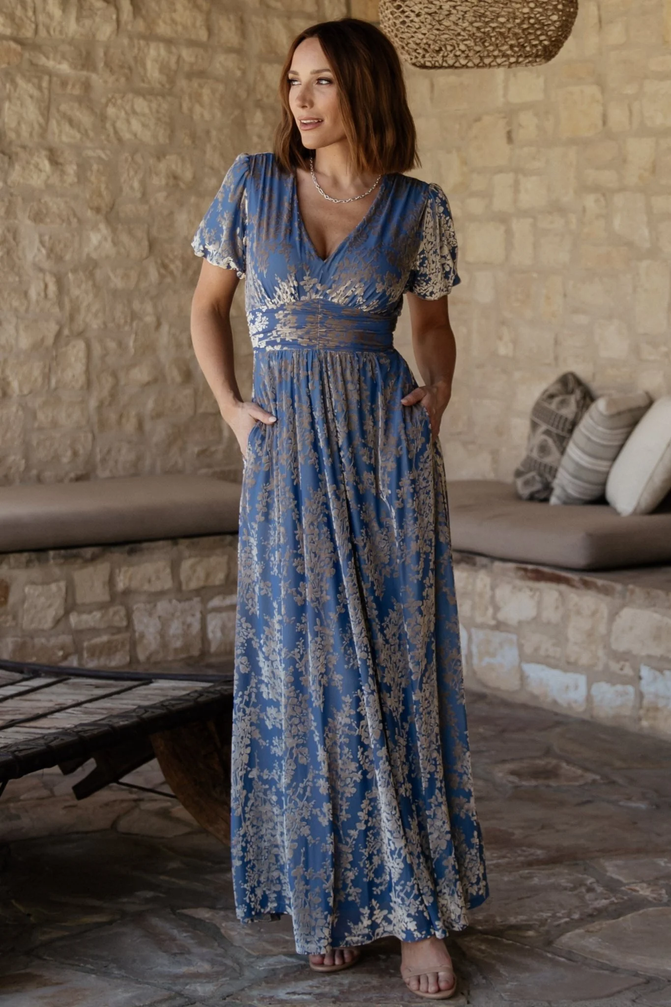 Leslie Velvet Maxi Dress | Blue + Silver