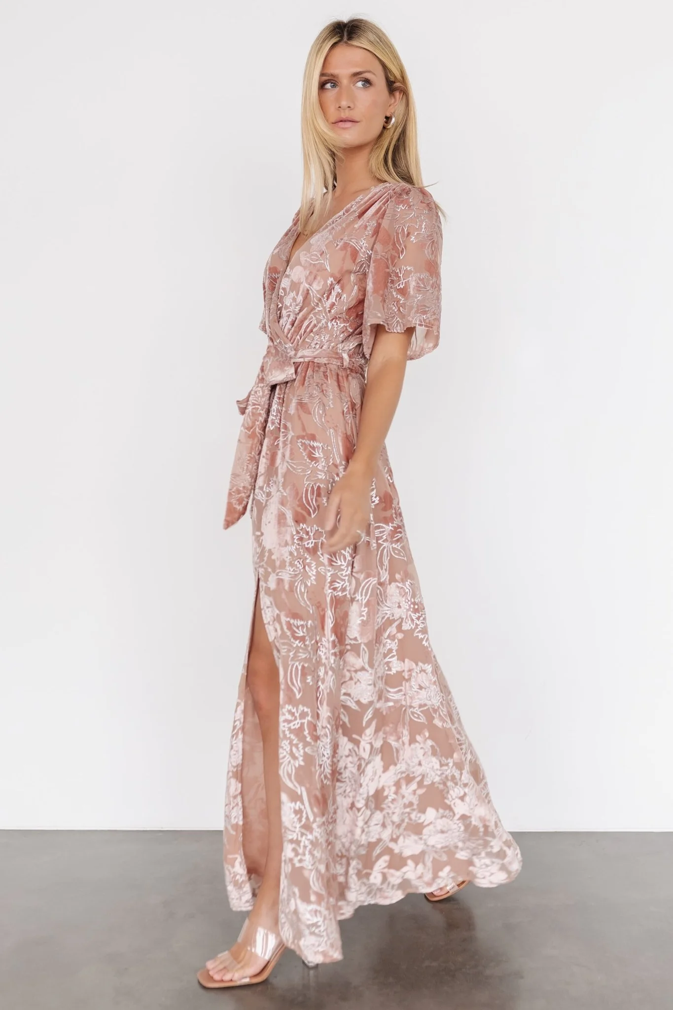 Uma Velvet Maxi Dress | Blush + Silver